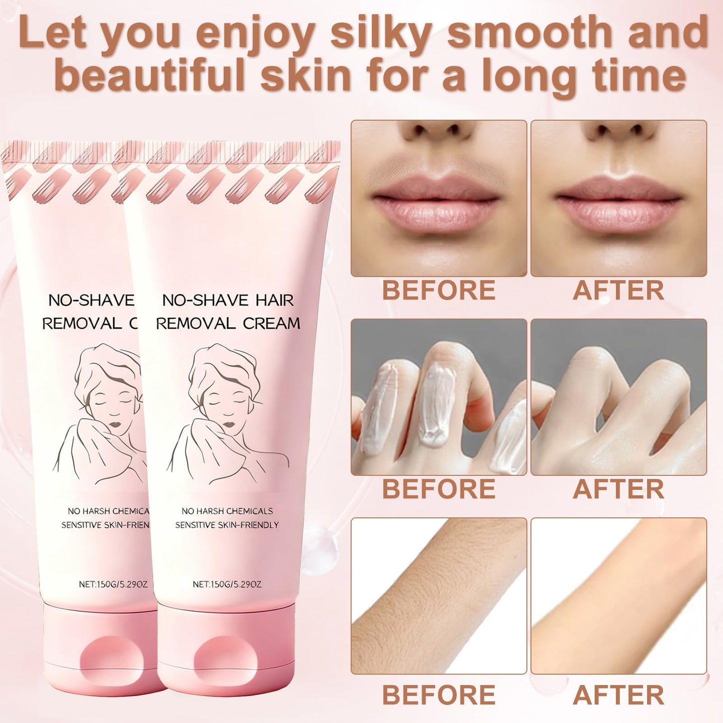 2PCS Hair Removal Cream No Shave Hair Removal Cream Fast and Gentle, Suitable for Sensitive Skin, Moisturizes and Nurtures
