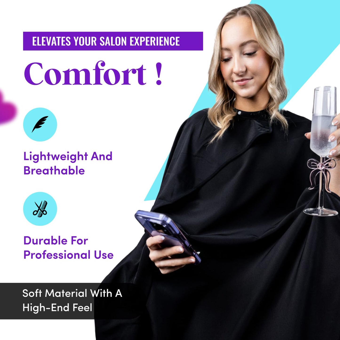 Mane Squeeze Bleach-Proof Hair Cutting/Color Cape, Black, Unisex Adult