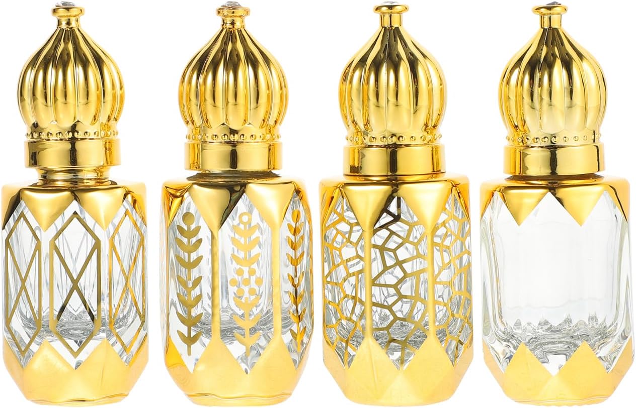 Essential Oil Roller Bottles - 4Pcs Refillable Glass Roll-On with Leak-Proof Metal Ball | Portable Travel Size for Aromatherapy