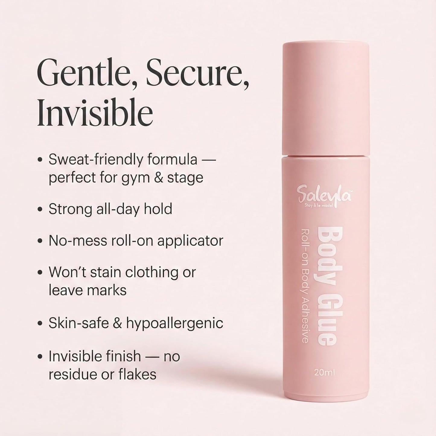 Roll-On Body Glue 20ml - Sweat-Resistant Clear Adhesive for Swimwear, Competition Suits & Stagewear | Gentle on Skin, Long-Lasting Hold