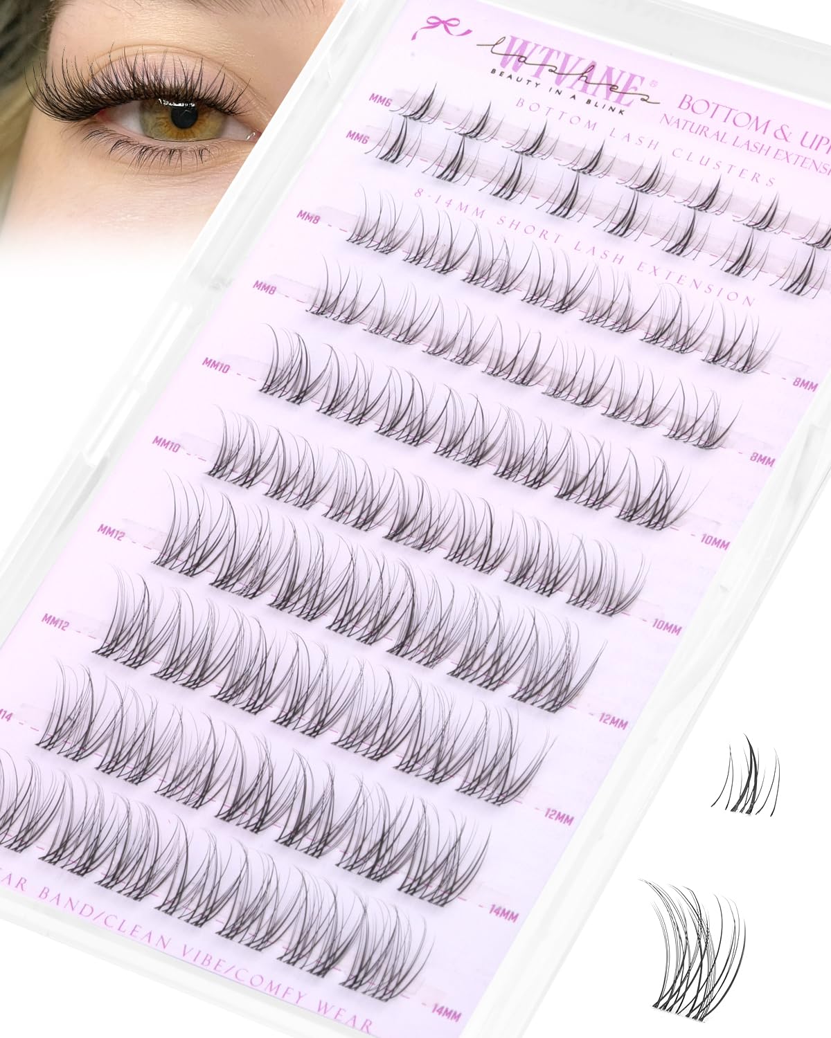 Natural Lash Clusters - Wispy Eyelash Extensions for DIY Glam | 8-14mm Lengths with 6mm Bottom Lashes