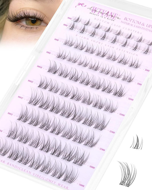 Wtvane Natural Lash Clusters Wispy Eyelash Clusters Lashes DIY 8-14mm Venus Lash Extensions with 6mm Bottom Lash Clusters Invisible Band Lashes Short Cluster Eyelash Extensions Natural Look