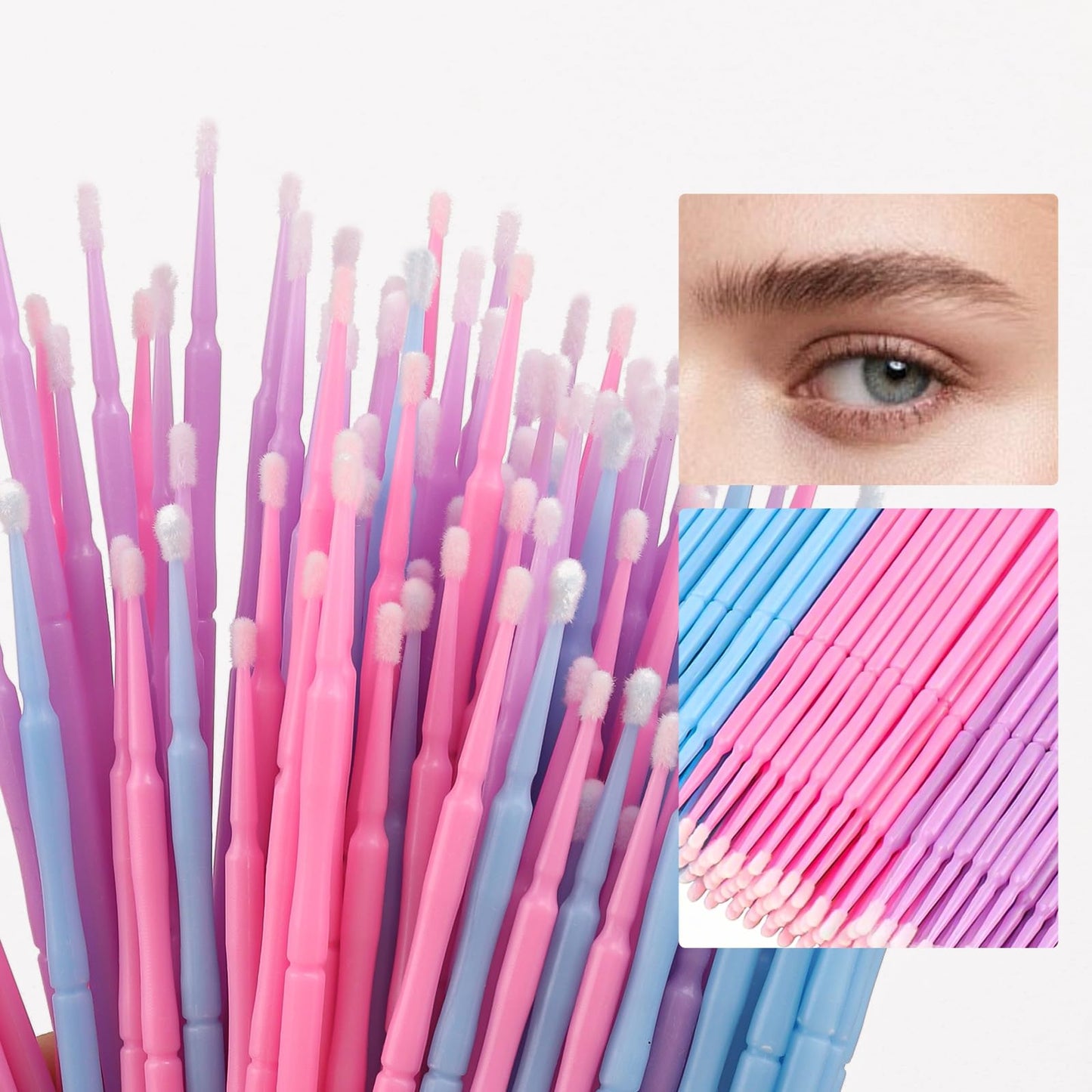 300 Pcs Disposable Micro Applicator Brush, Micro Swabs, Eye Lashes Mascara Wands for Eyelash Extension(mixed 3 color)