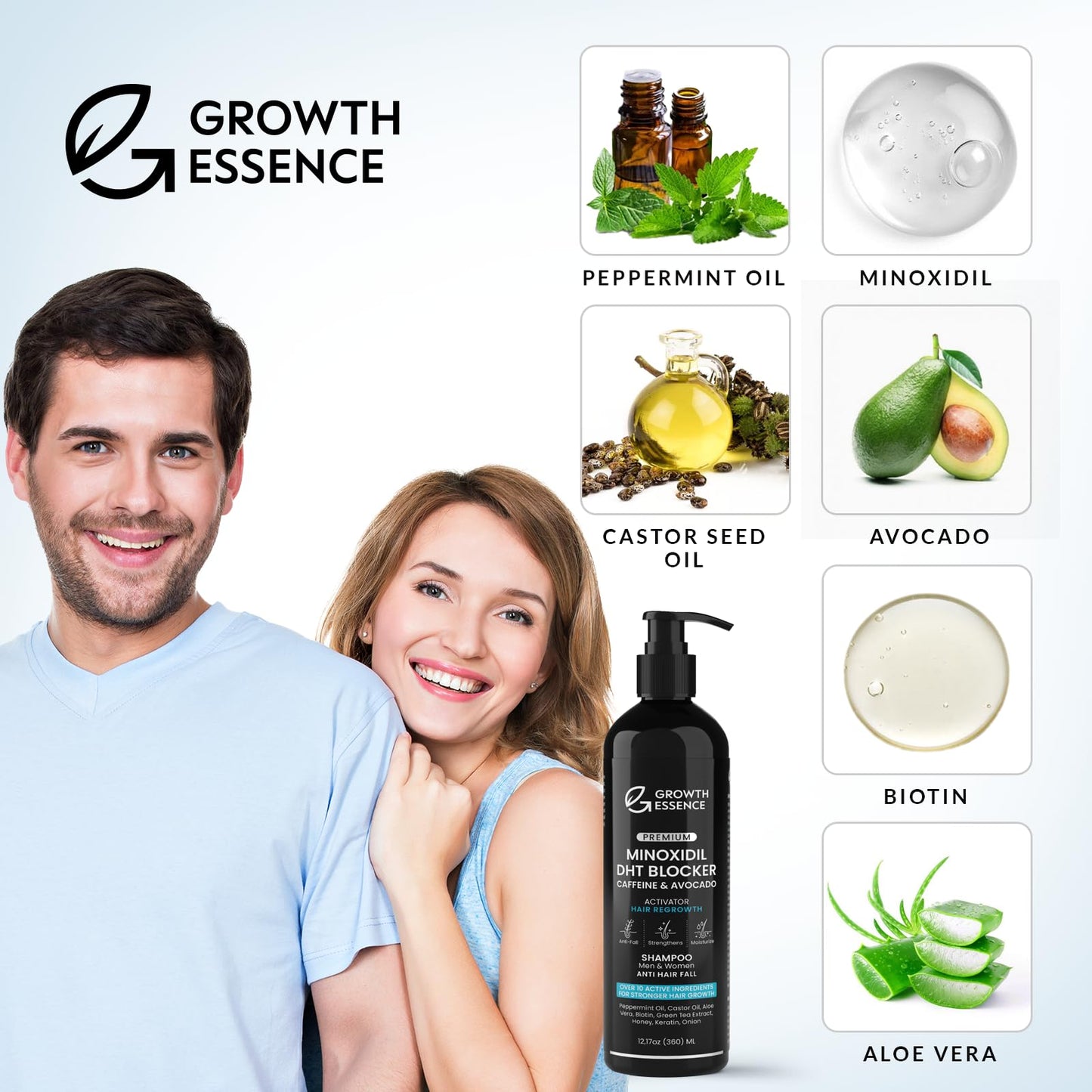 Twopack Thickening Hair Regrowth Shampoo for Thinning Hair - Enriched with Minoxidil, Biotin, Caffeine, Castor Oil & Onion - Supports Hair Growth and Strength for Men & Women - DHT Blocker Formula