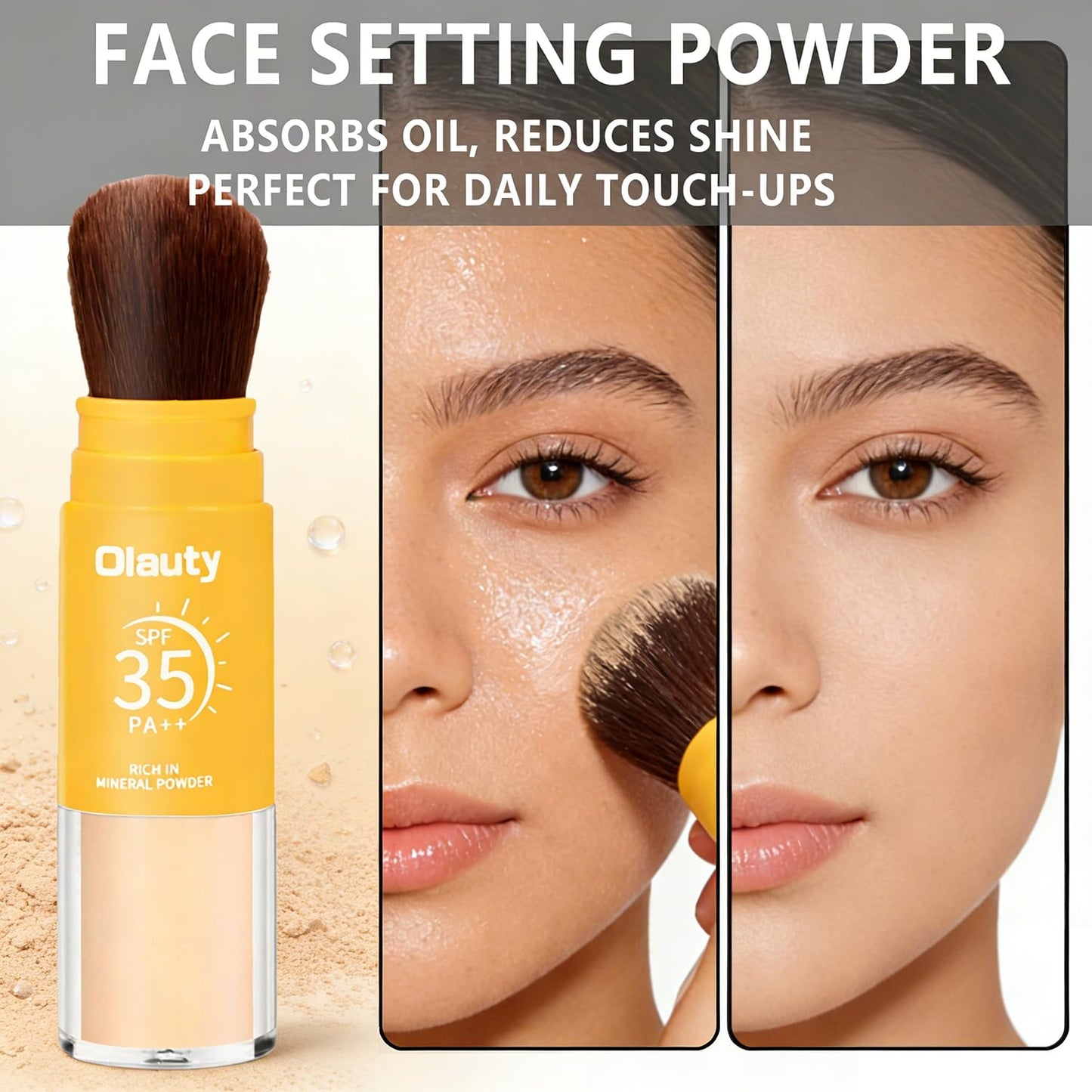 Mineral Powder Sunscreen for Face Scalp & Hair, SPF 35,Brush on Sunscreen Setting Powder,Oil Control Face Sunblock,Natural Matte Finish Beach Essentials,Long Lasting Lightweight Breathable (Medium)