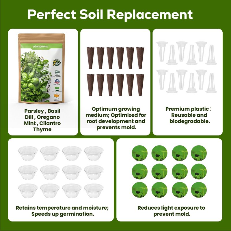 12 Pods Herbs Green Seed Pod Kit for AeroGarden, Ahopegarden Hydroponics Growing System, 1000+ Seeds of Basil, Parsley, Thyme, Mint, Cilantro, Dill, Oregano