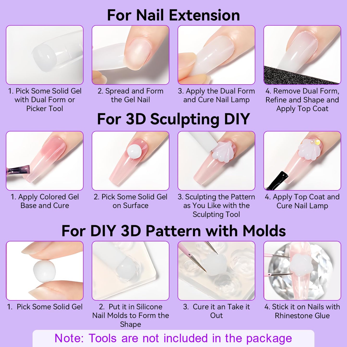 Makartt White 3d Gel Nail Art: 4-in-1 3d Nail Gel Sculpting Gels White Non-sticky for Extension, Shaping, 15ML Solid Builder Nail Gel for Nail Strengthen & Sculpture Gels for Nails Salon Home