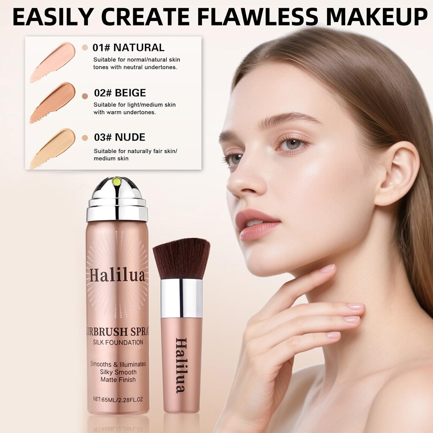 Airbrush Foundation Spray with Brush - Full Coverage Magic Minerals Airbrush Foundation for Smooth Radiant Finish, Hydrating Makeup for a Flawless, Natural Finish, Breathable (Beige)