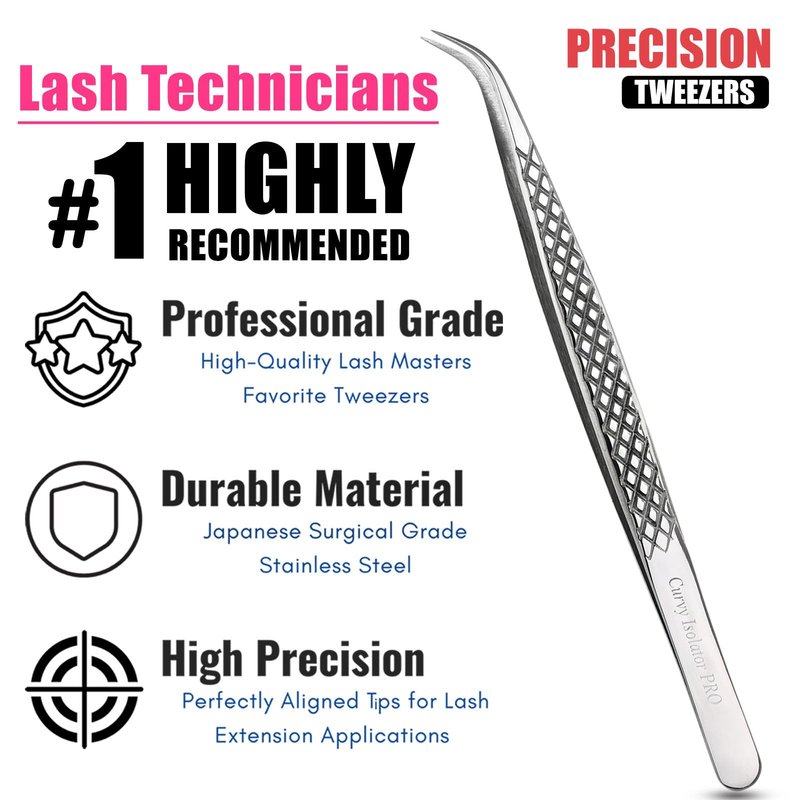CrossEdge Corporation – 14 cm Curved Isolation Tweezer for Eyelash Extensions | Diamond Grip Handle & Silver Polish Finish | Precision Stainless Steel Lash Tweezer for Classic & Volume Lashes