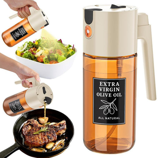 TELUNSHI 500ml Beige Glass Oil Sprayer, Dark-Tinted Glass Fine Mist Spray Bottle for Baking, Salad, Air Fryer, Light Cooking, Refillable 2-in-1 Oil Dispenser