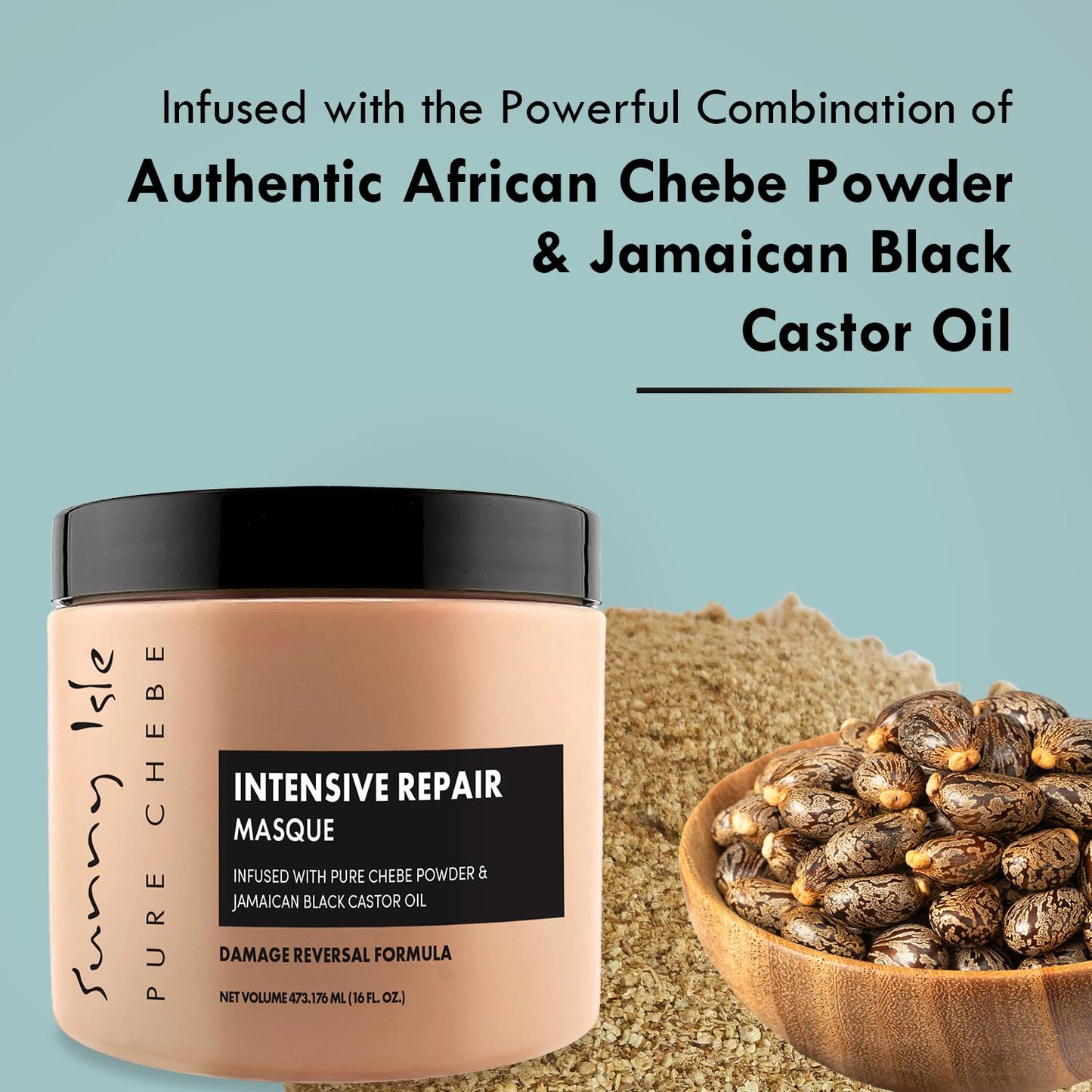 Sunny Isle Pure Chebe Intensive Repair Masque - Infused with Chebe & Jamaican Black Castor Oil - 16 oz