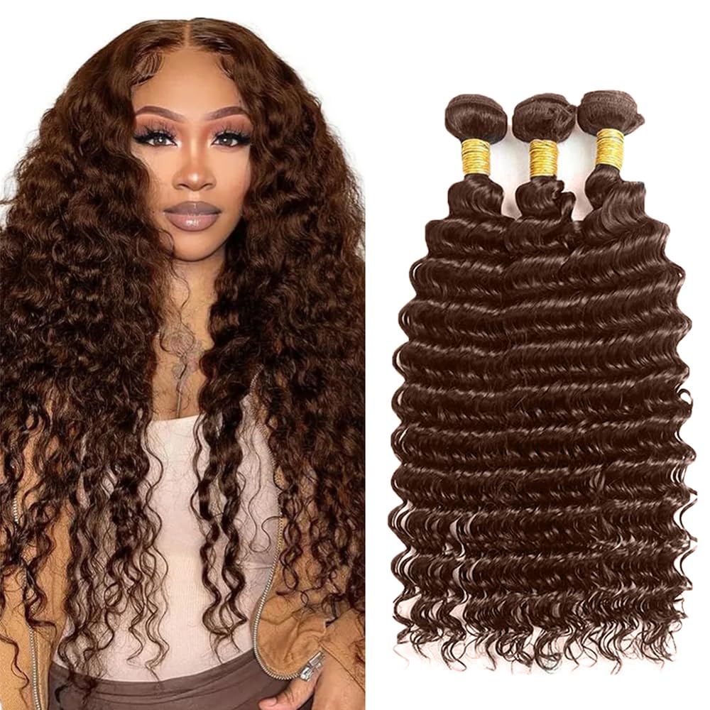 28 30 32 inch 150g Color #4 Human Hair Bundle Chocolate Brown Body Wave 3 Bundles Real Brown Body Wave Human Hair Extensions #4 Color