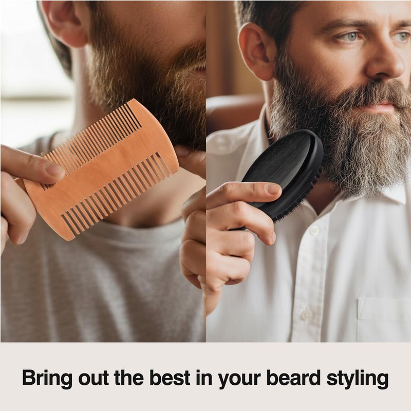 FaHaner Men's Beard Brush Kit with Pearwood Comb and 100% Boar Bristle Beard Brush & Deluxe Pearwood Comb Set for Men, Helps to Shape & Lock in Moisture, Beard Kit, Travel Essentials