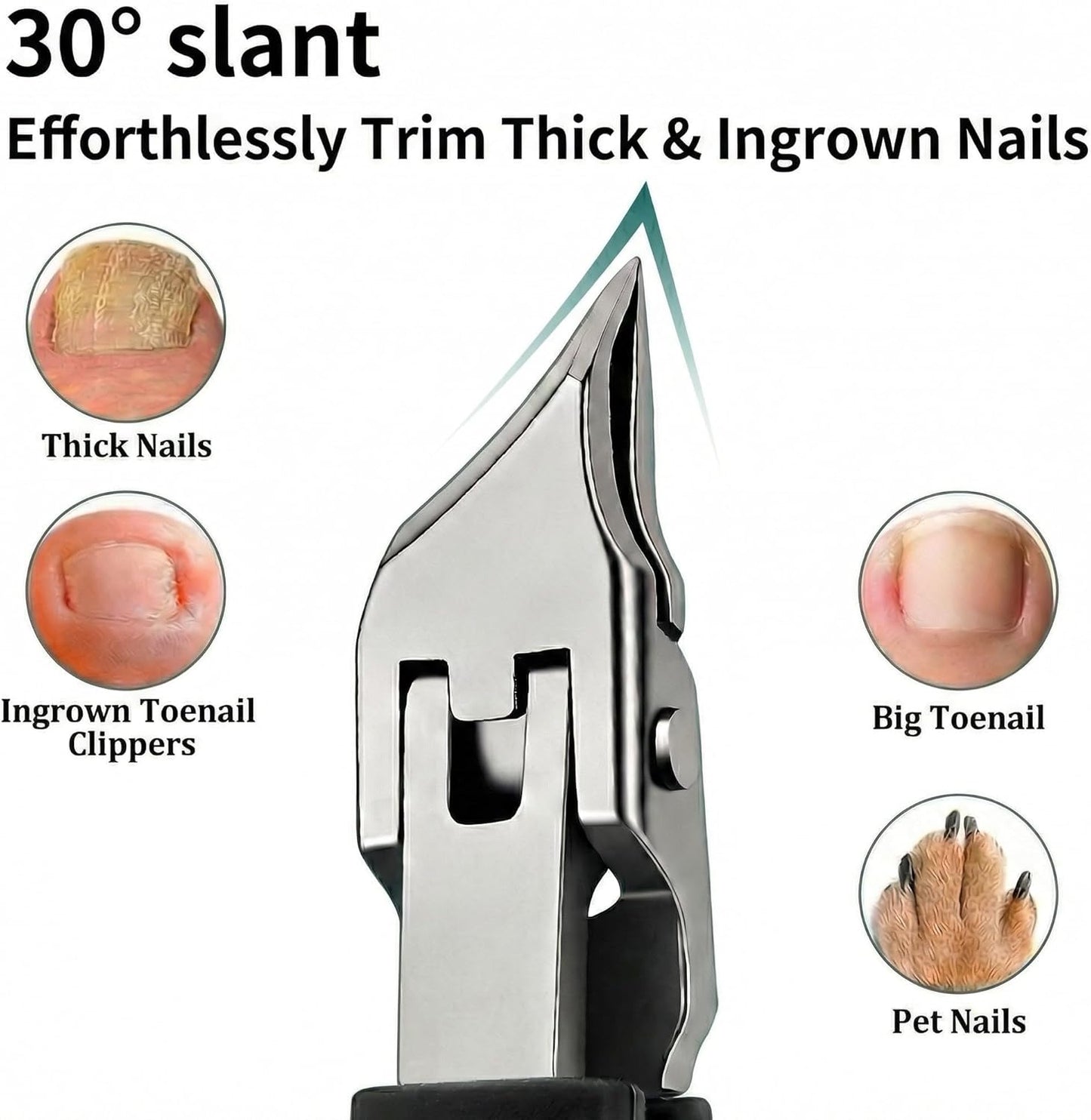 Nail Clippers Set for Seniors - Thick Toenail & Ingrown Nail Care | 30° Slanted Eagle-Beak Clipper, Stainless Steel, Long Handle, Green & Black