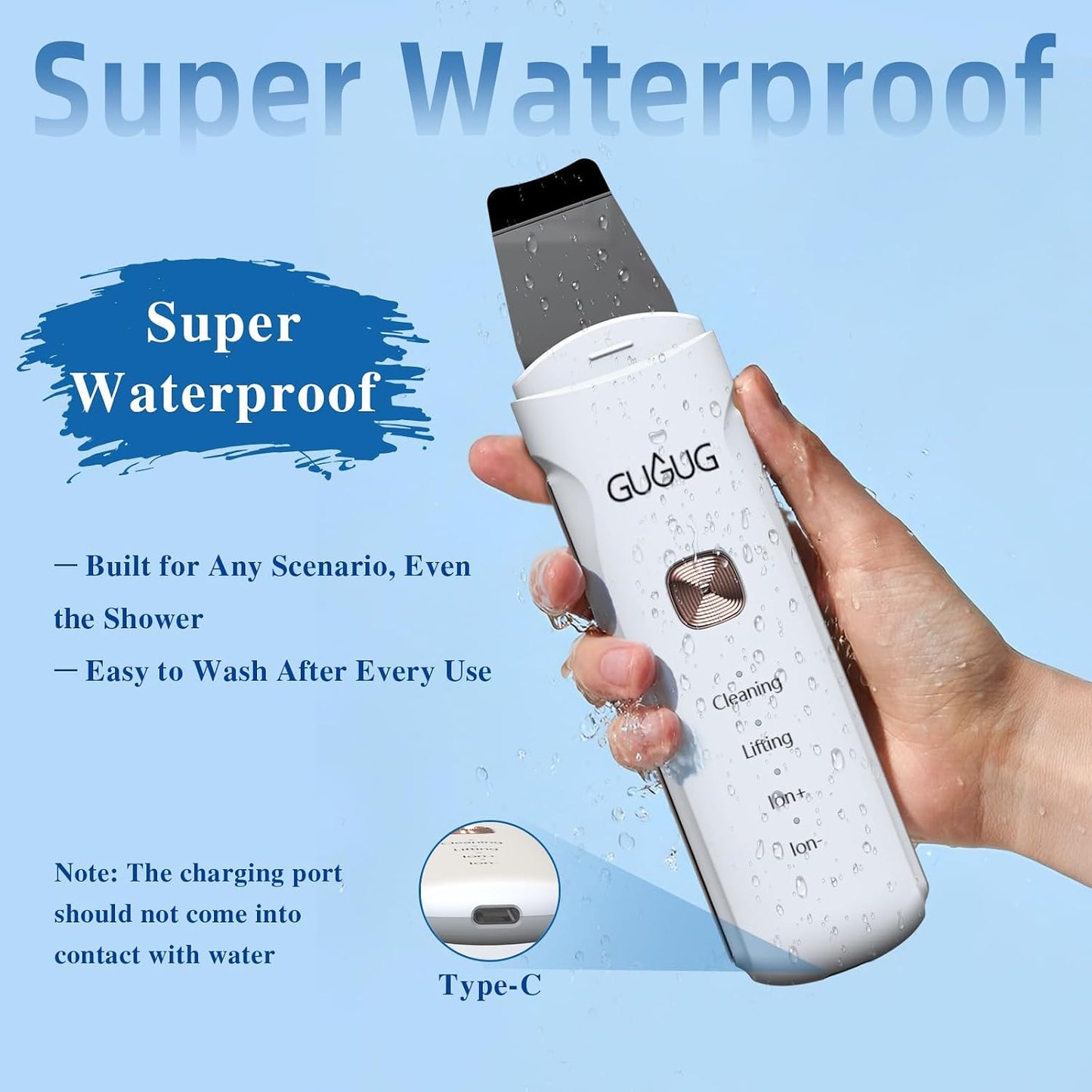 GUGUG Skin Scrubber - 4-in-1 Waterproof Facial Spatula for Deep Cleansing & Blackhead Removal | Pore Cleaner Tool