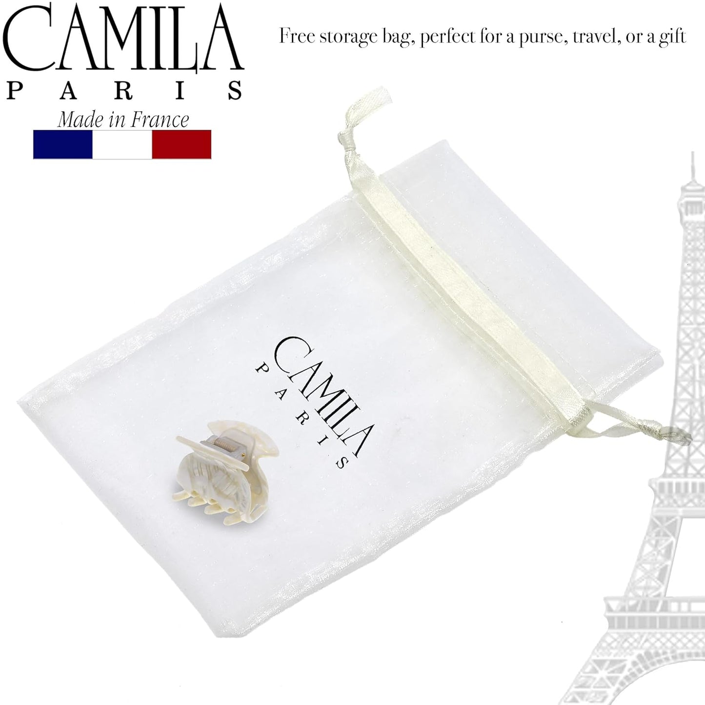 French Hair Clip - Camila Paris CP3158 Handmade White Claw Clip for Women | Durable, Strong Hold, Small Size