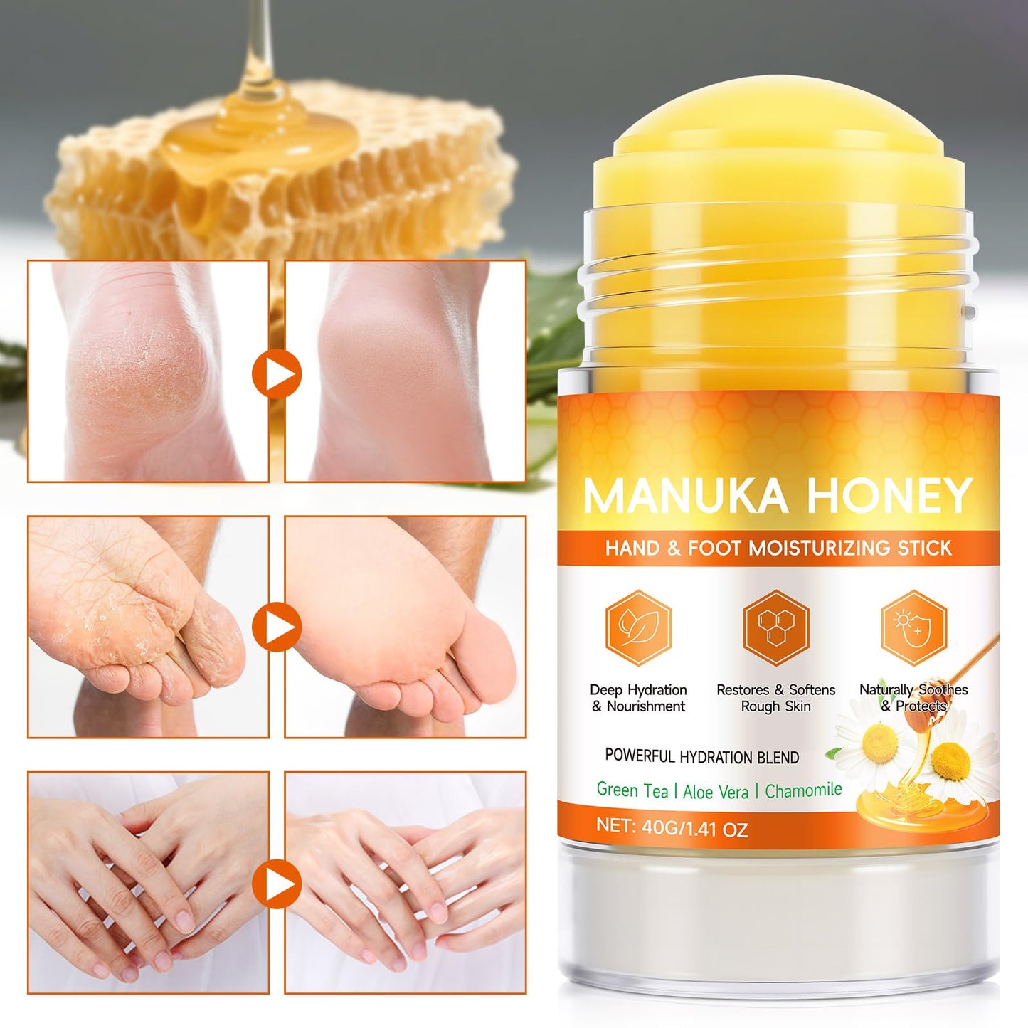 chenyayun 2 Pack Manuka Honey Cracked Heel Treatment Balm Stick, Dry & Cracked Foot Repair for Intensively & Deeply Moisturizing & Hydrating, Soothing, with Shea Butter, Chamomile|1.41 Oz/40 G