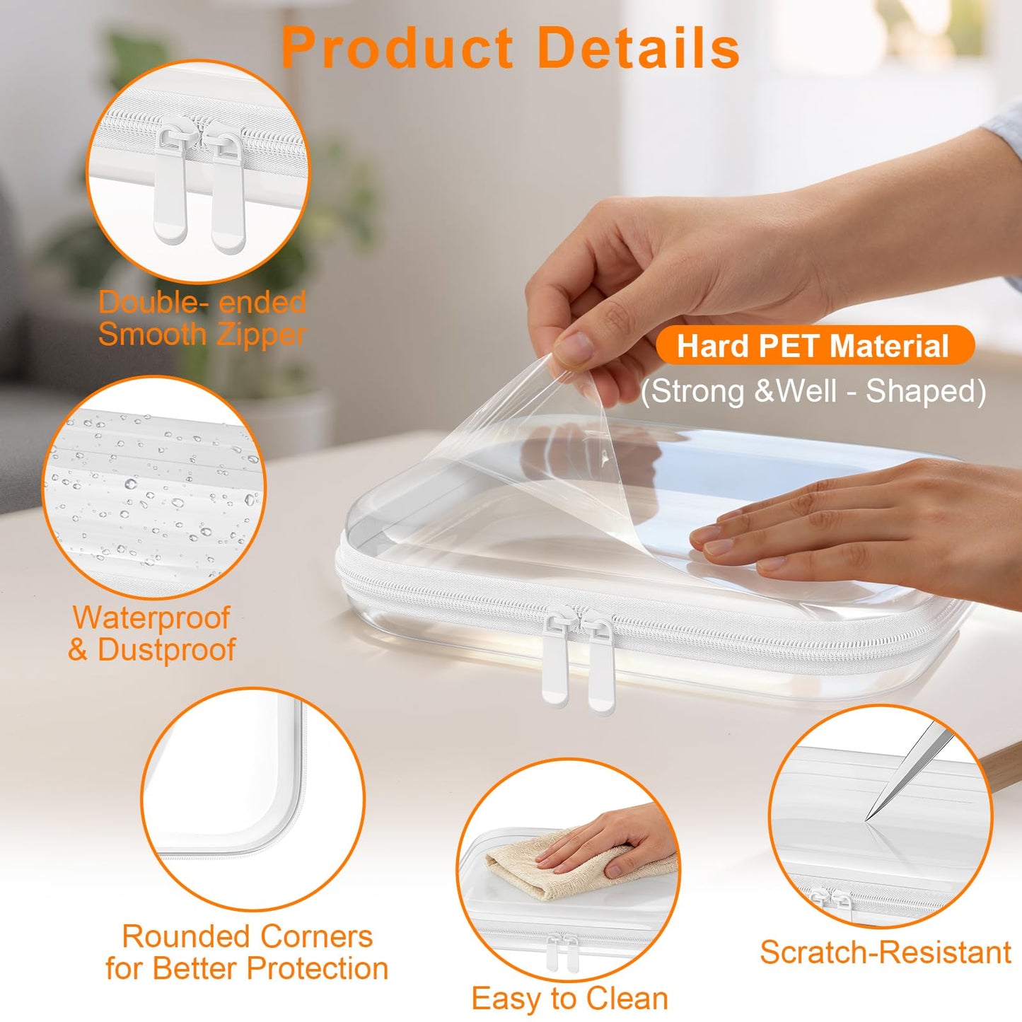 3PCS Clear Hard Shell Zipper Case,Toy Organizers and Storage Box,Clear Toiletry Cosmetic Case,Travel Makeup Bags,Diaper Bag Organizer,Pencil Case,Medium Stackable Portable Zipper Pouches 9.85*7.9*2 IN