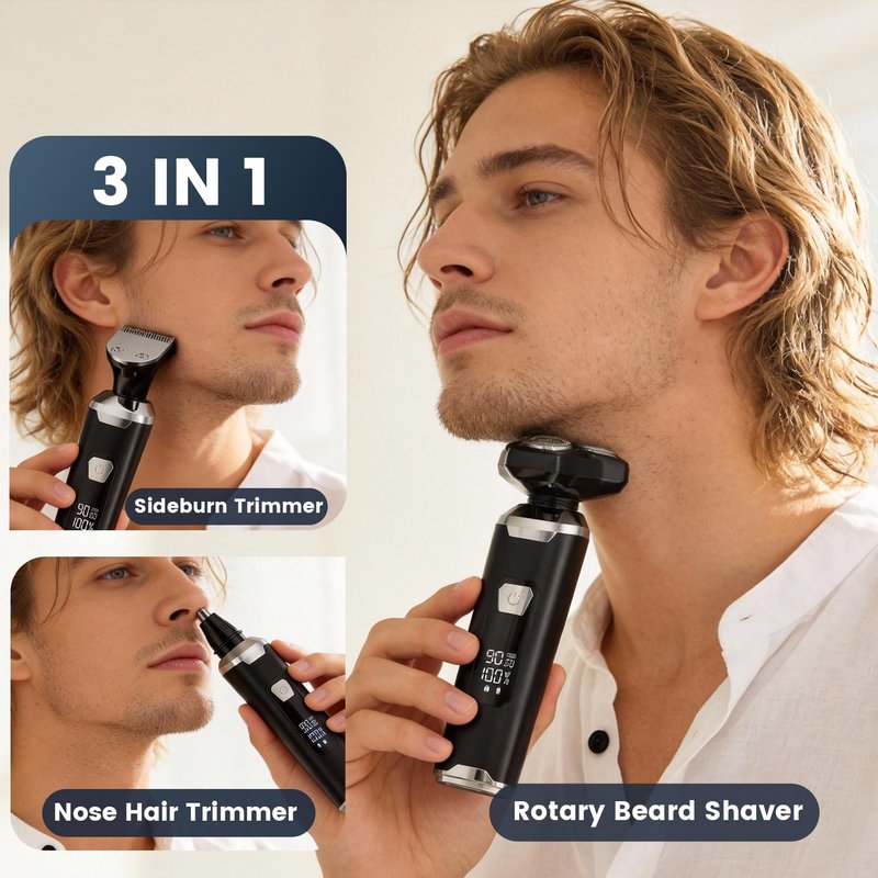 Electric Razor for Men: Wet/Dry Electric Shaver with 4D Flexible Floating Technology, Low Noise High-Torque Motor, 3-in-1 Cordless Shaver for Beard/Nose/Sideburns