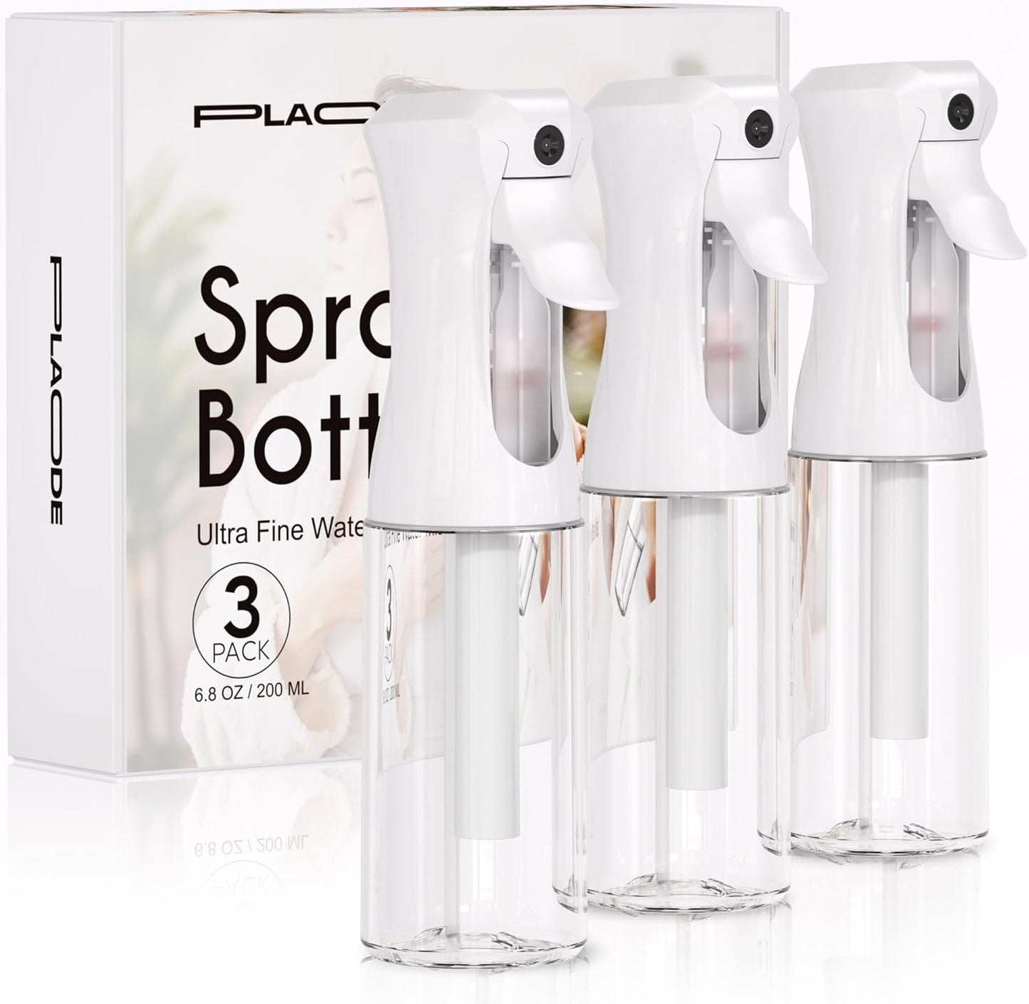 Continuous Spray Bottles - Ultra Fine Mist Refillable Water Sprayer for Hairstyling, Plants, Cleaning | 6.8 OZ (White)