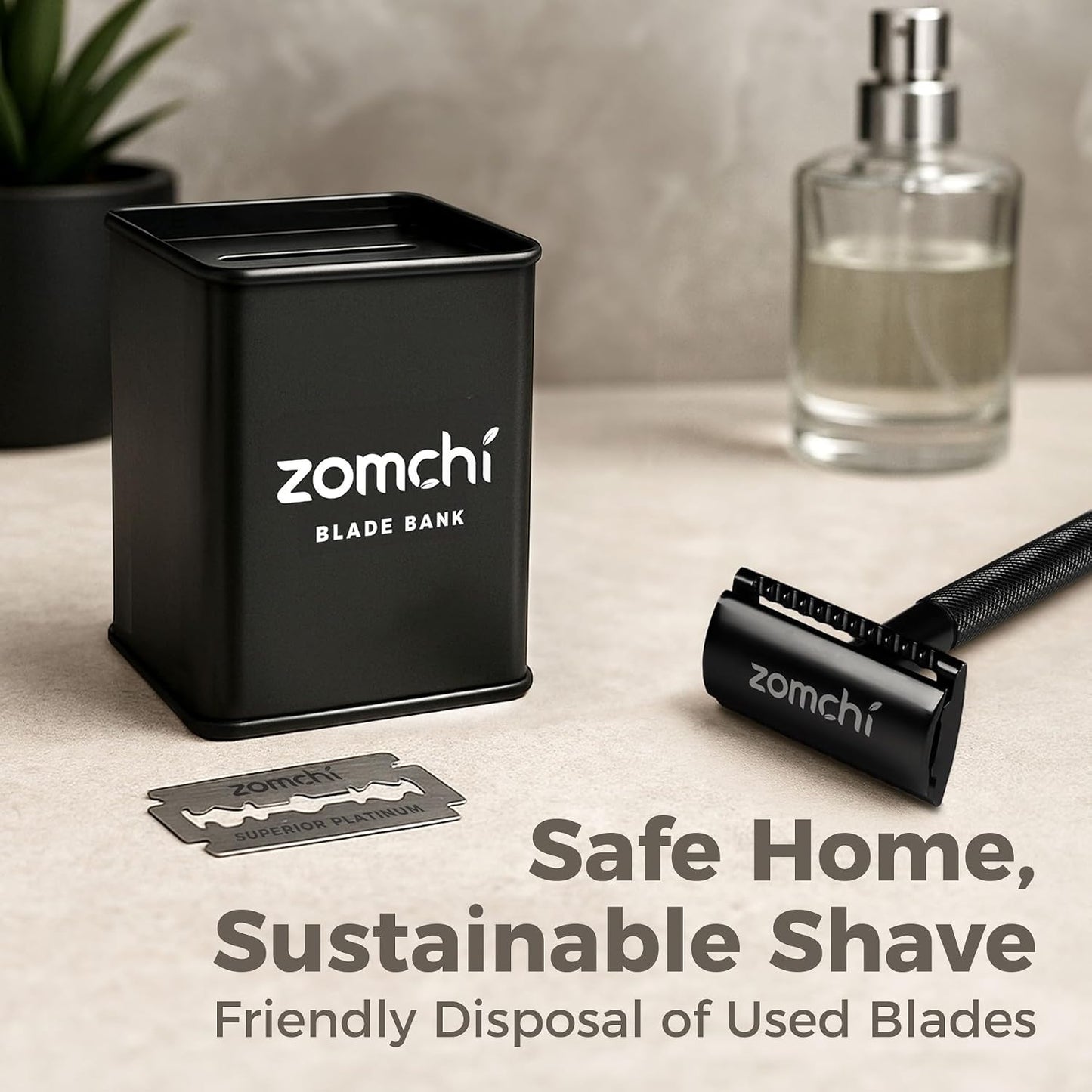 Zomchi Razor Blade Bank - Double Edge Safety Razor Blade Disposal Case | Black Storage Solution