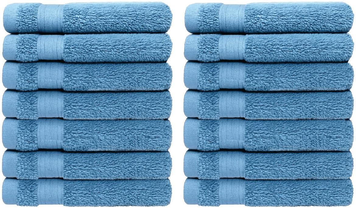 Luxury Cotton Washcloths - Ultra Soft & Super Absorbent Terry Towels | 12x12 MultiPack in China Blue