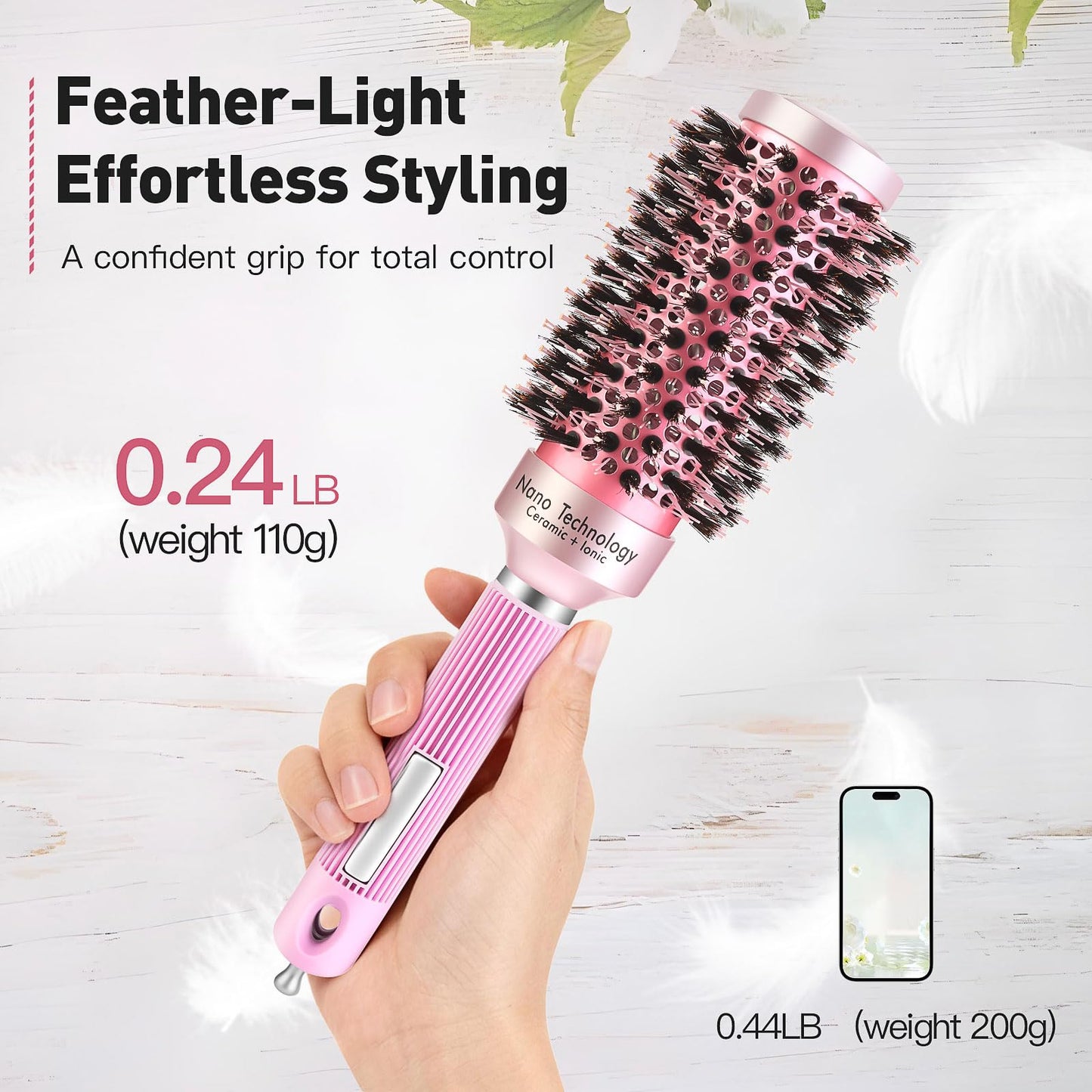 URTHEONE Round Hair Brush,Mixed Boar & Plastic Bristles Roller Hair Brush for Women Salon Style Look,1.7inch Ceramic Medium Brushing with 4 Hair Clips for Short Fine Long Hair,Adds Volume & Smoothness
