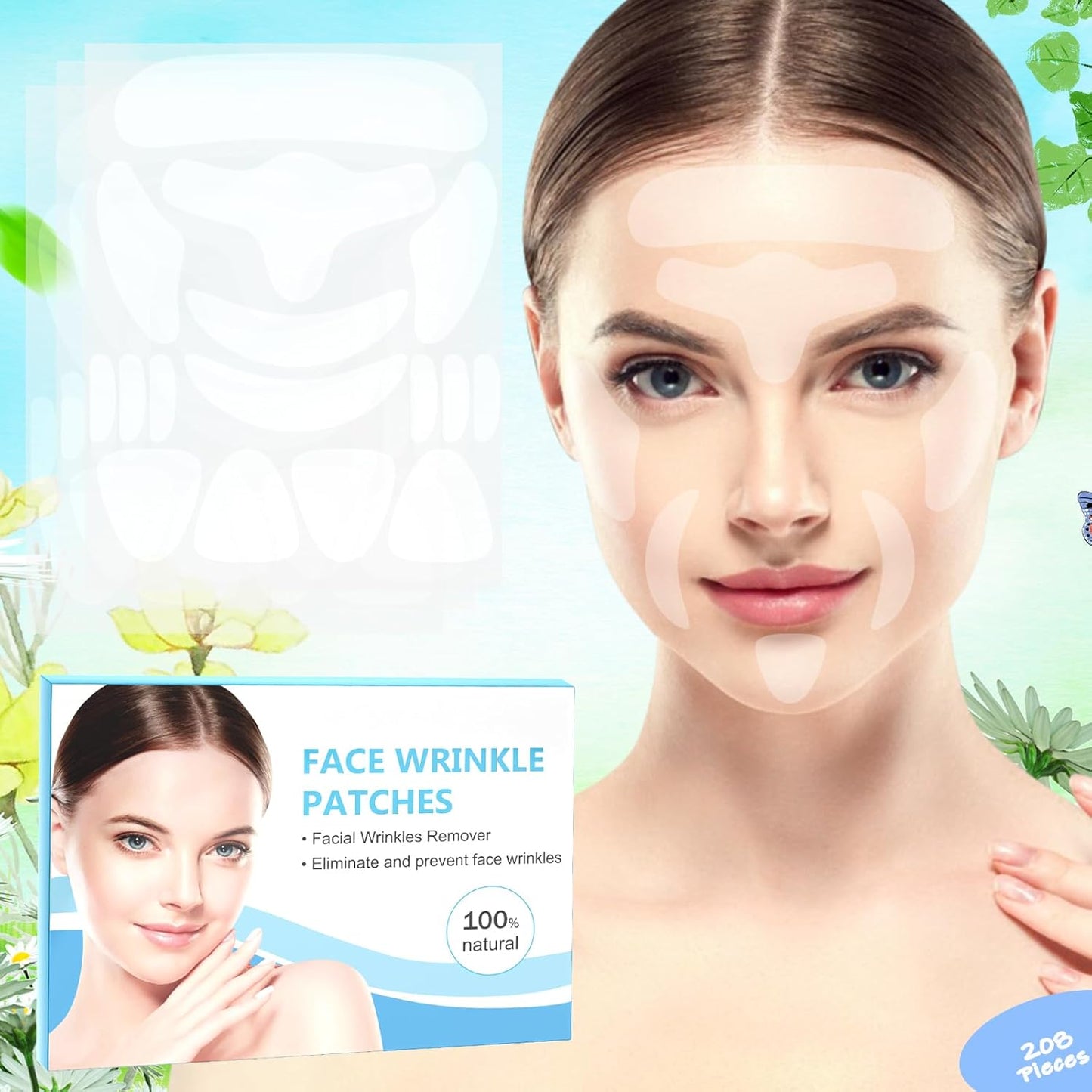 Face Wrinkle Patches - 208 Pcs Overnight Anti-Wrinkle Tape for Forehead & Smile Lines | Comfortable Stay-On Design