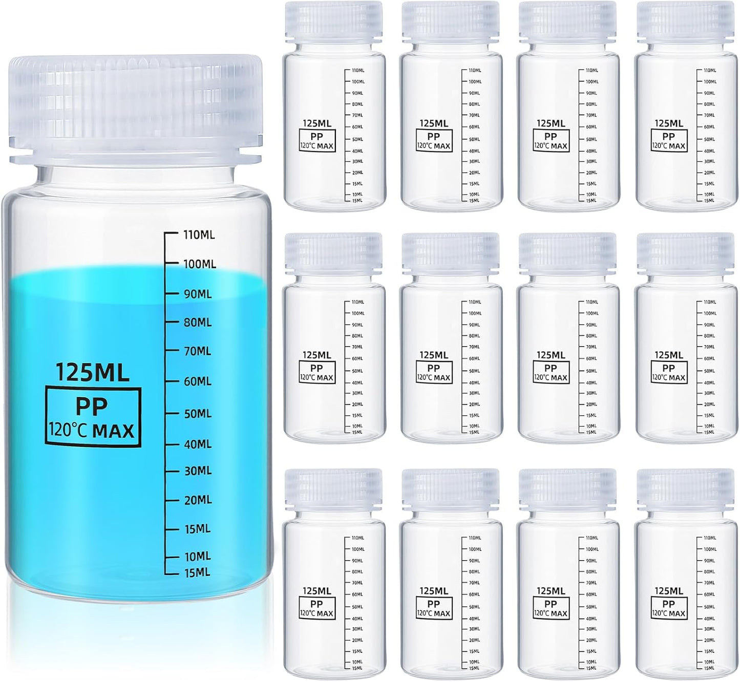 12 Pcs 4oz Plastic Sample Bottles - Clear Liquid Containers for Lab Reagents & Travel | Wide Mouth, Screw Cap