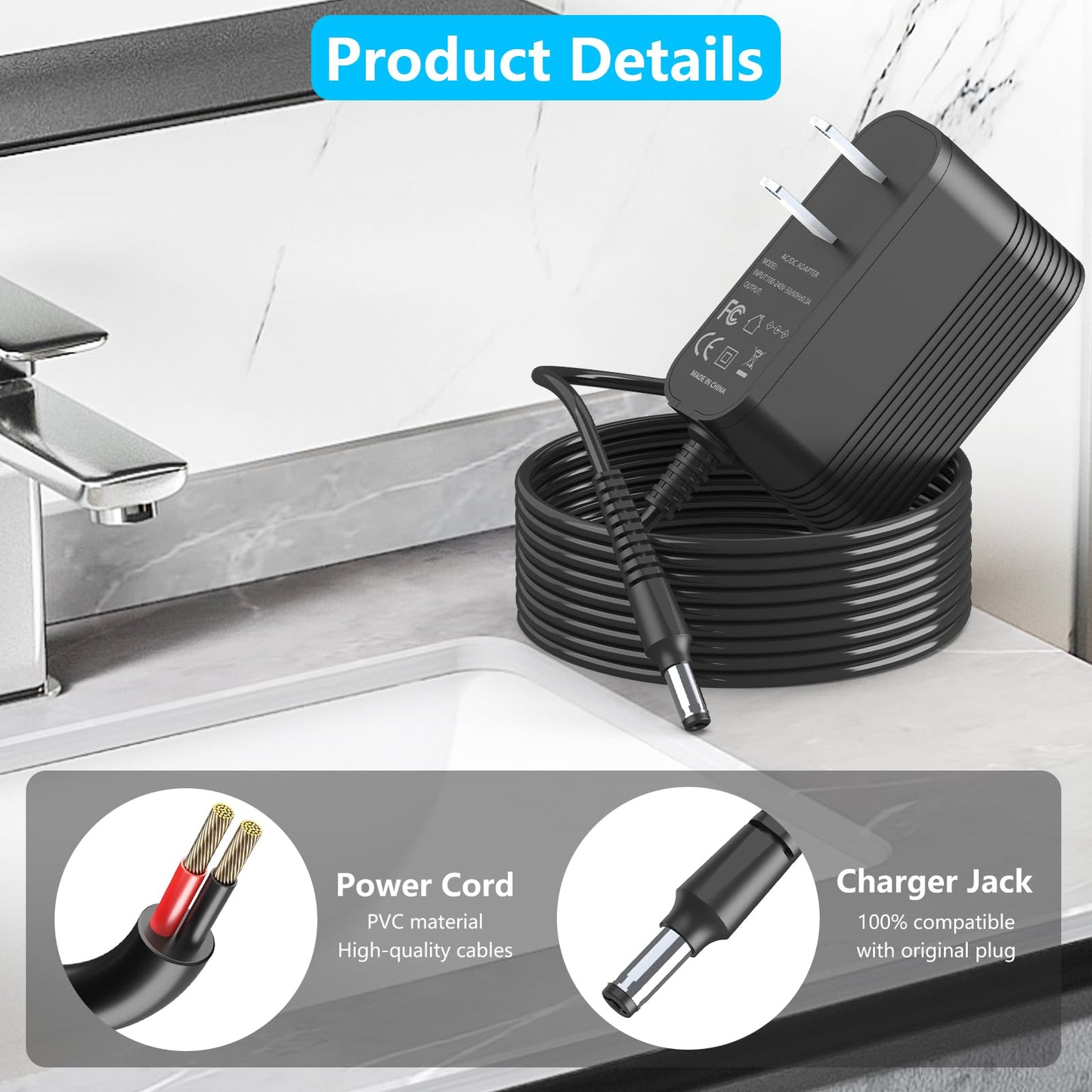 IOKOFJOA 4.9V Charger for Andis Slimline Pro Hair & Beard Trimmer Compatible with Andis D-8 32400 32475 32810 32690 33785 32445 32485 32490 32680 Lithium-Ion Battery Hair Clipper Power Cord