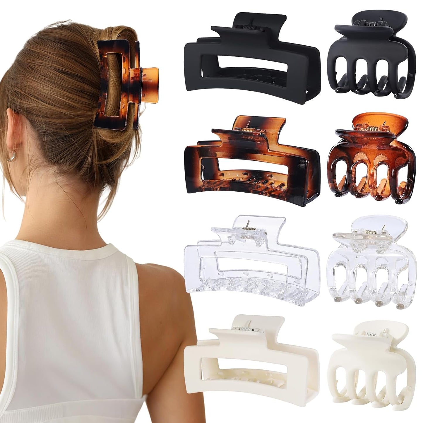 Medium Hair Clips for Women - 8 Pcs Small Claw Clips for Thin & Thick Hair | Rectangle Jaw Hair Accessories in Black