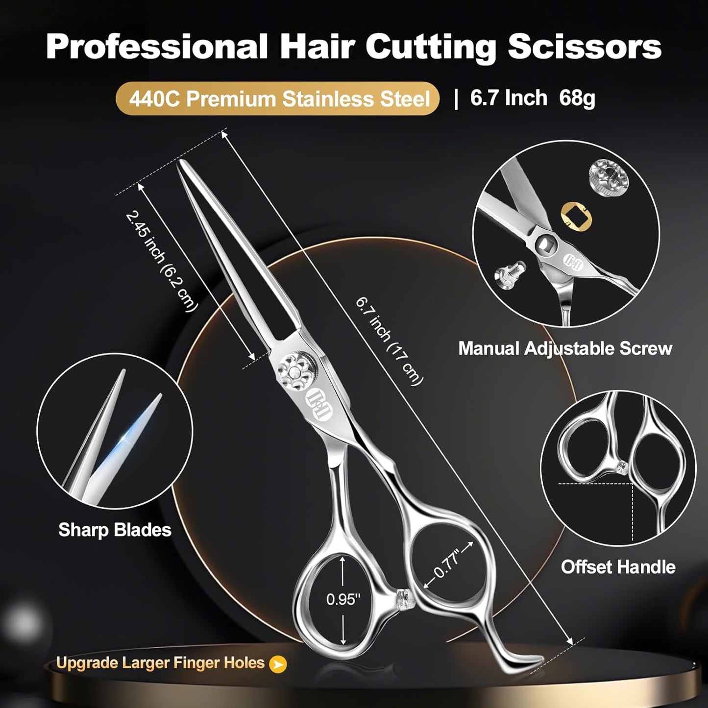 Professional Hair Cutting Scissors Kit - 440C 6.7 Inch Barber Shears Set | Hairdressing & Beard Trimming