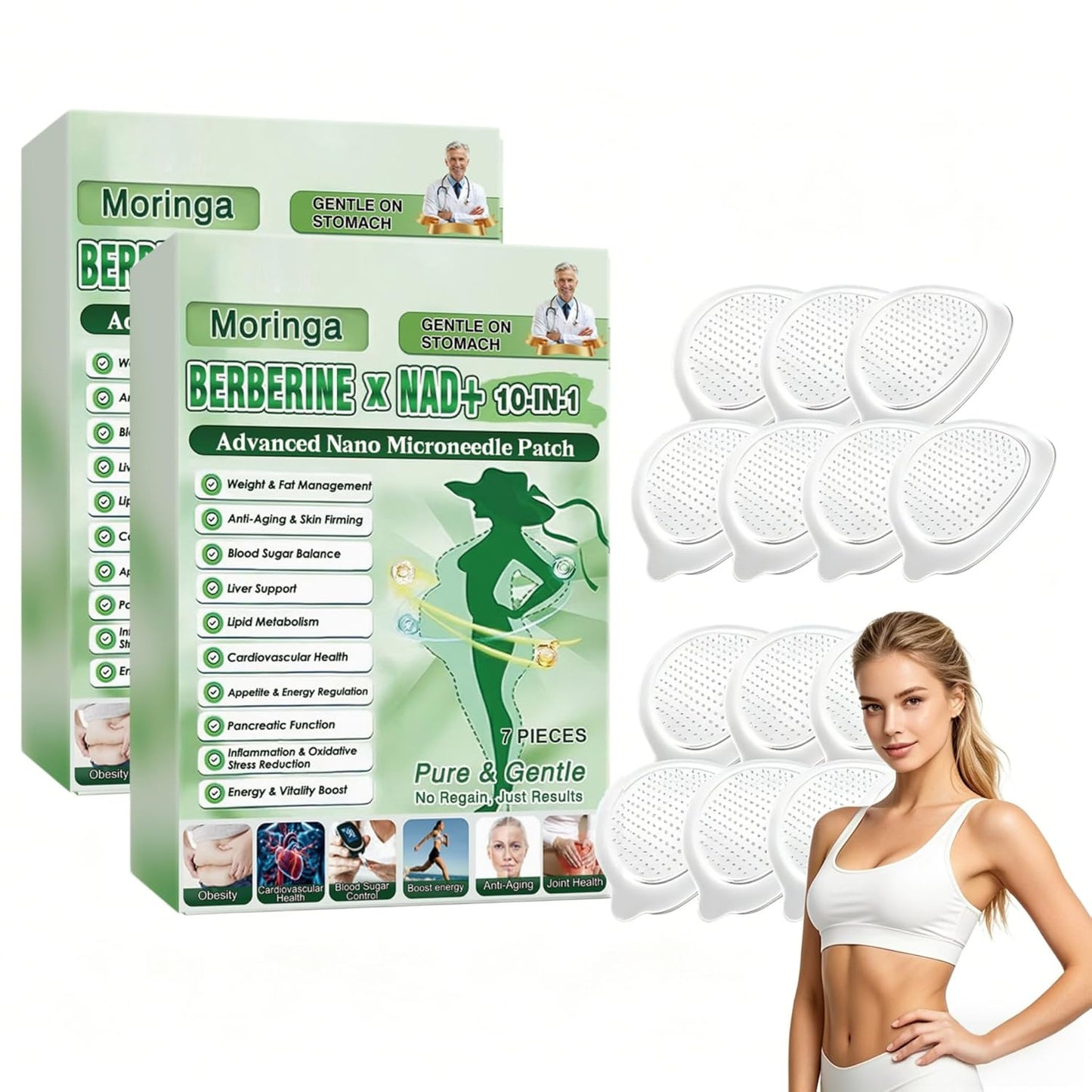 Moringa Berberine Patches - 10-in-1 Nano Microdarts Herbal Body Patch for All Skin Types | Unisex