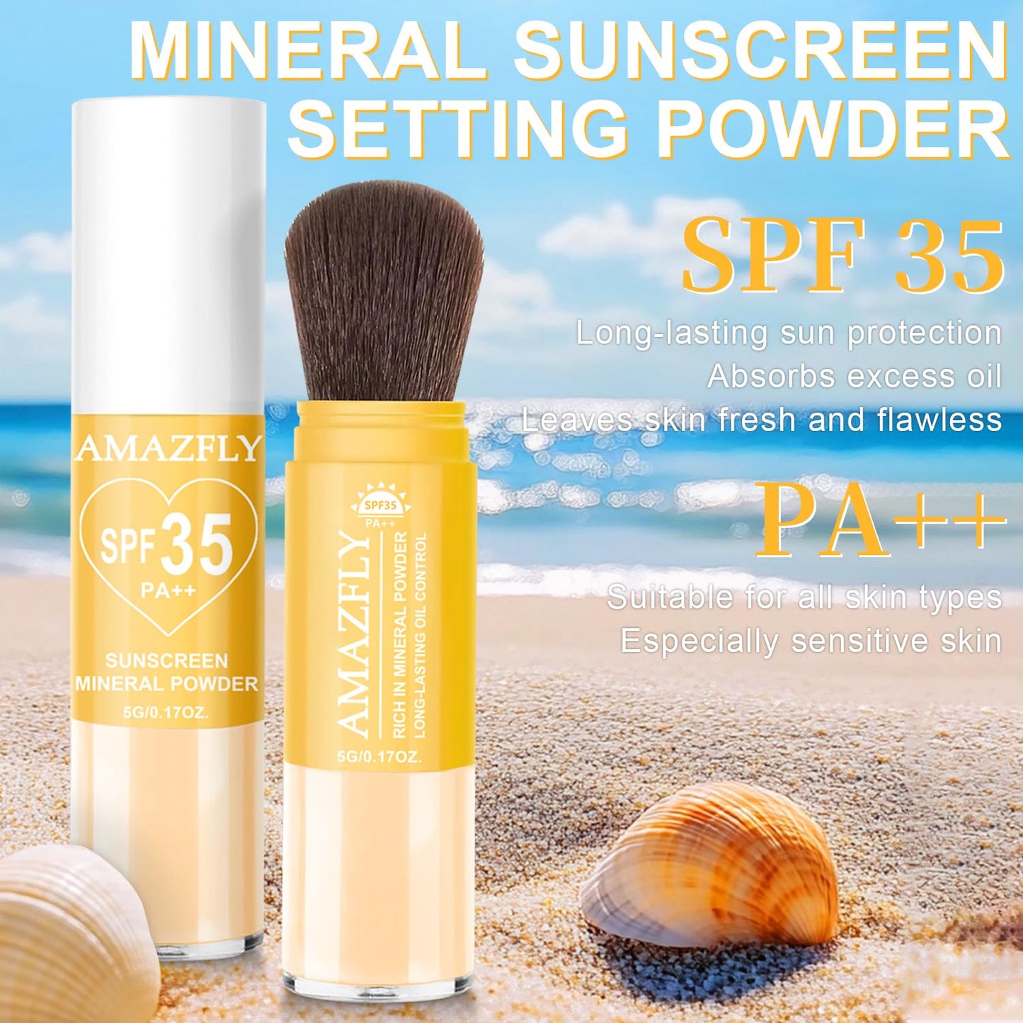 Mineral Sunscreen Setting Powder for Face & Scalp, SPF 35 Translucent Loose Powder, Mineral Brush Powder, Oil Control Natural Matte Finish, Lasting Lightweight Breathable (Medium)