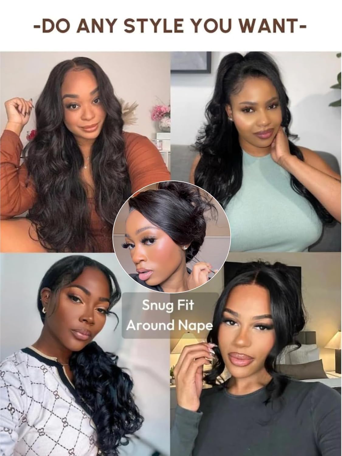 UNICE Body Wave 13x4 Lace Front Wig Human Hair Pre Everything Glueless Drawstring Wig Pre Plucked Pre Cut Bleached Knots Ready to Wear Black Frontal Wigs 150% Density 22 inch