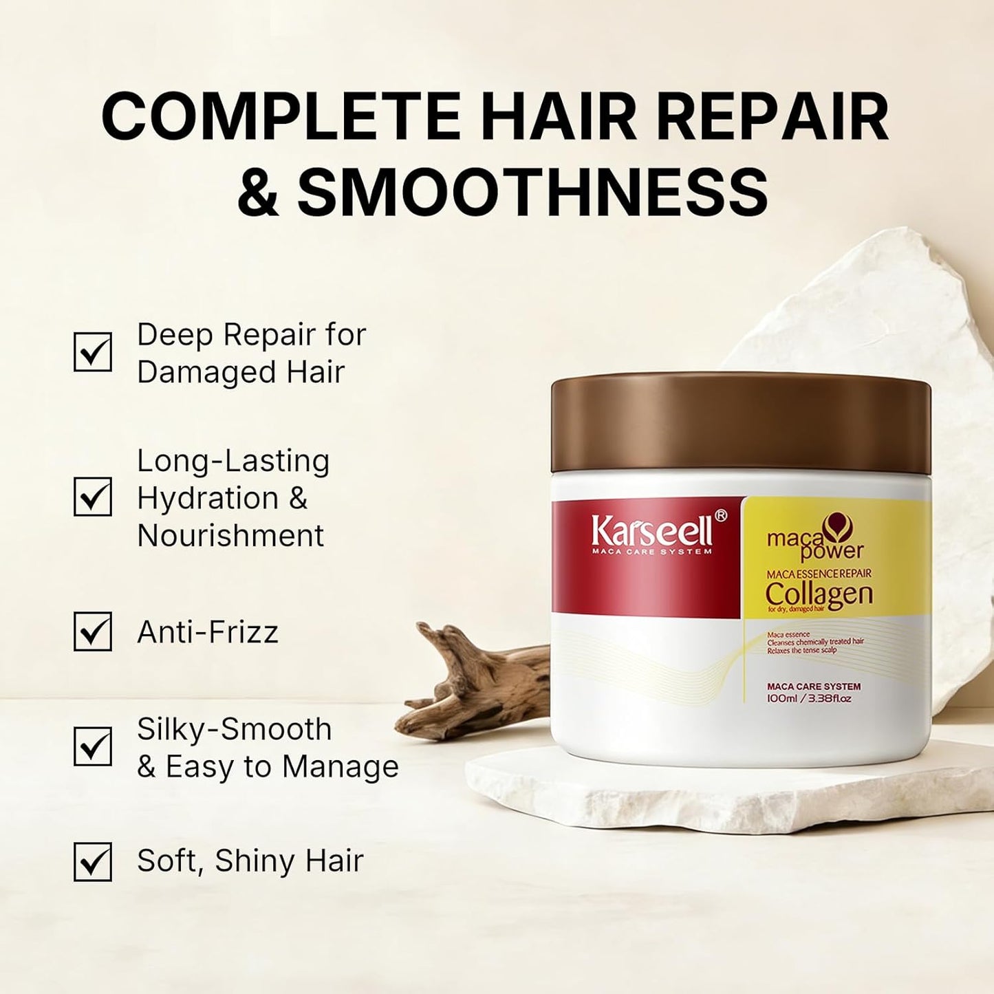 Karseell Collagen Hair Treatment - Deep Repair Argan Oil Mask for All Hair Types | 3.38 fl oz (100 ml)