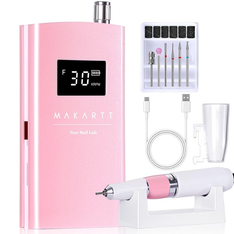 Cordless Electric Nail Drill - 30,000RPM E File for Acrylic & Gel Removal | 8.5H Battery, Quiet, LCD Display, Portable in Pearly Pink
