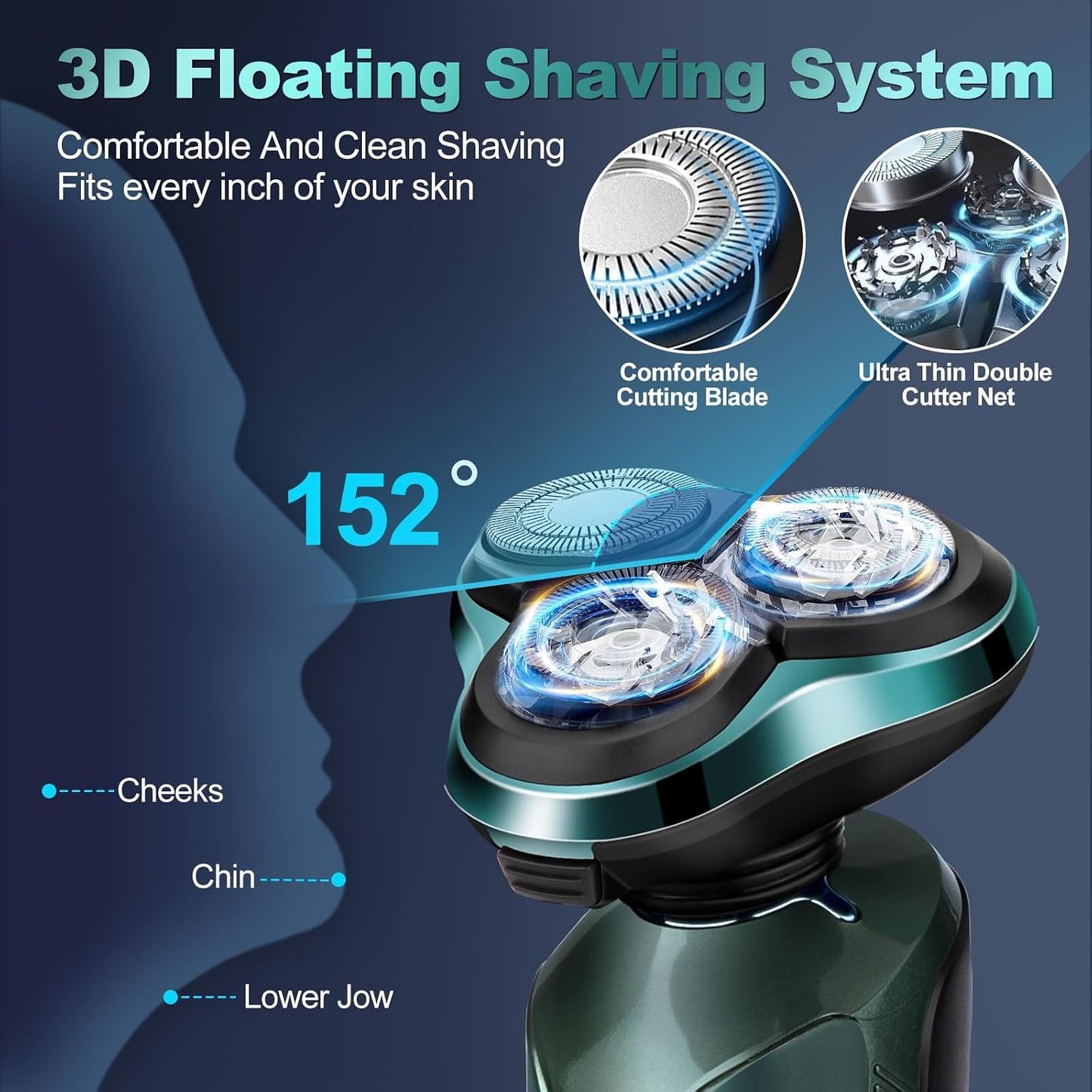Electric Razor for Men - Rechargeable LED Display Shaver with IPX7 Waterproof Floating Head | Replaceable Blades