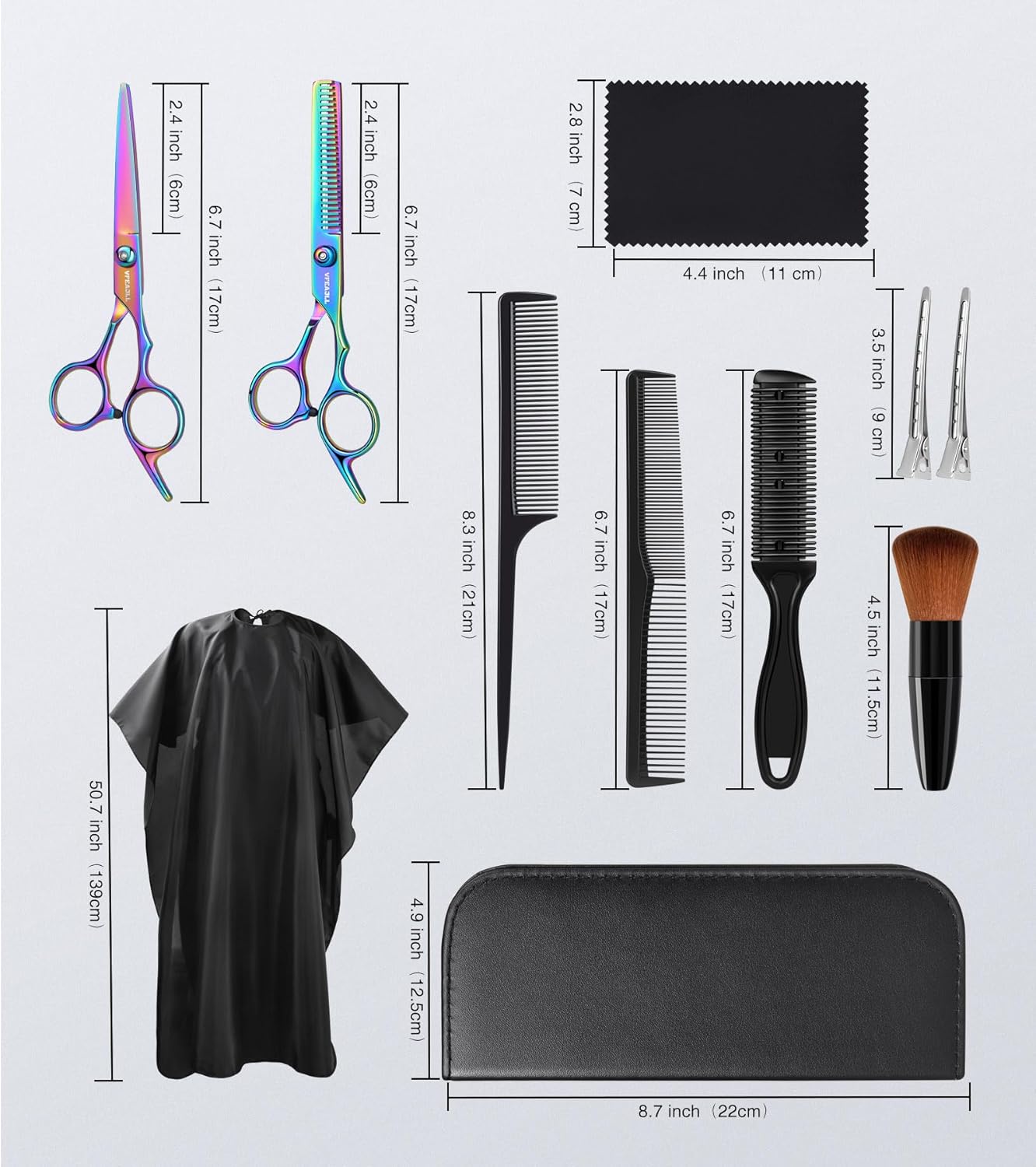 Professional Hair Cutting Scissors Kit - 11-Piece Stainless Steel Set with Comb, Clips & Cape | For Barbers & Home Use