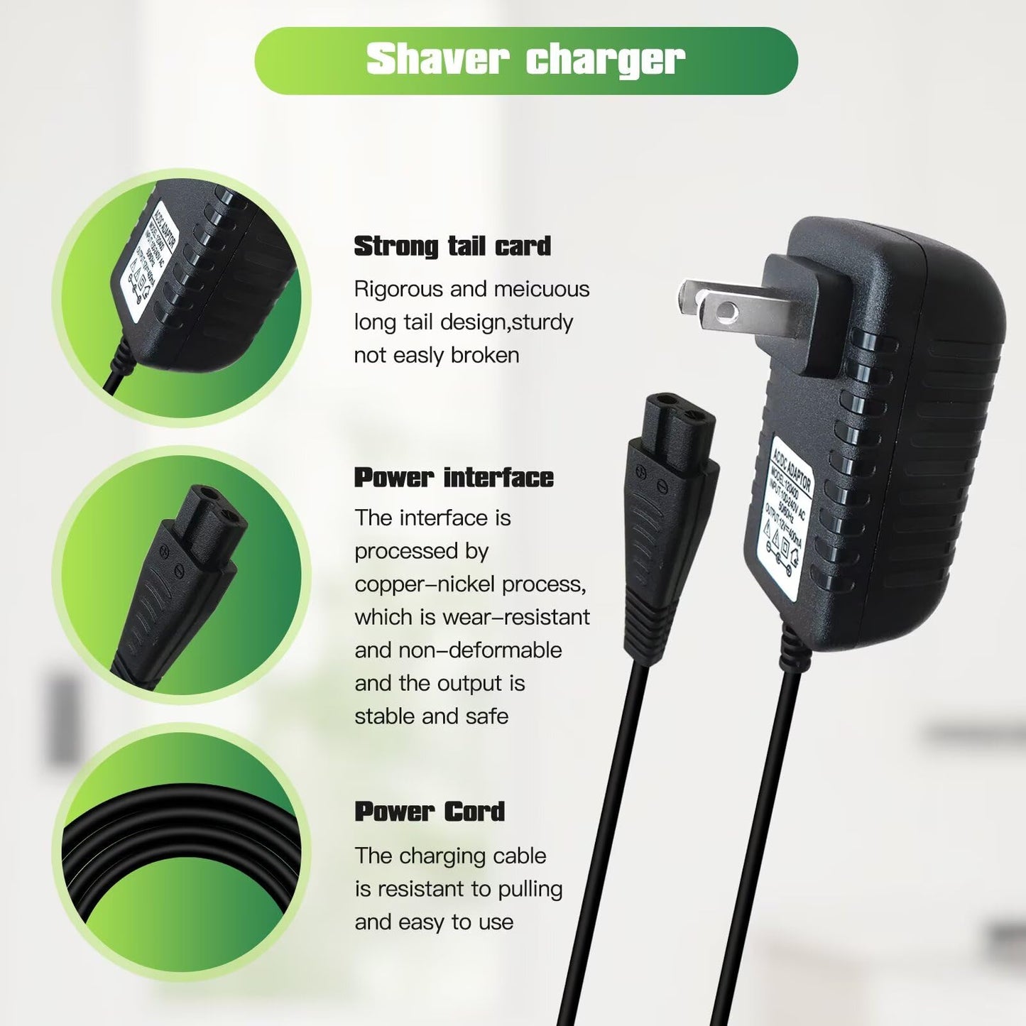 WELURE Charger Replacement for Remington Shaver Electric Razor Power Cord Adapter Fits Models F5790, F5800, F7790, F7800, R510 (1.5m)