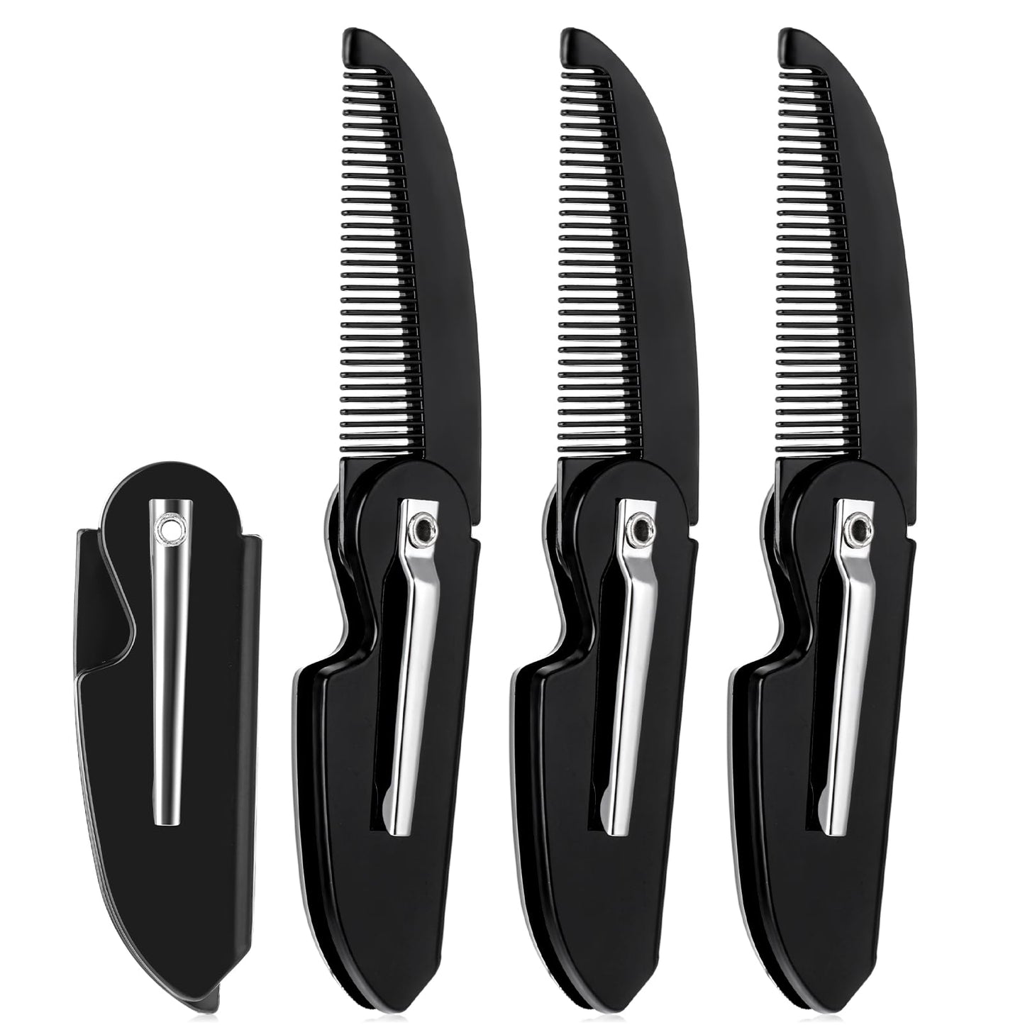 Ouligay 4pcs Folding Mustache Comb - Mini Portable Beard Grooming for Men - Fine Teeth Plastic Pocket Comb for Hair Care Styling - Black