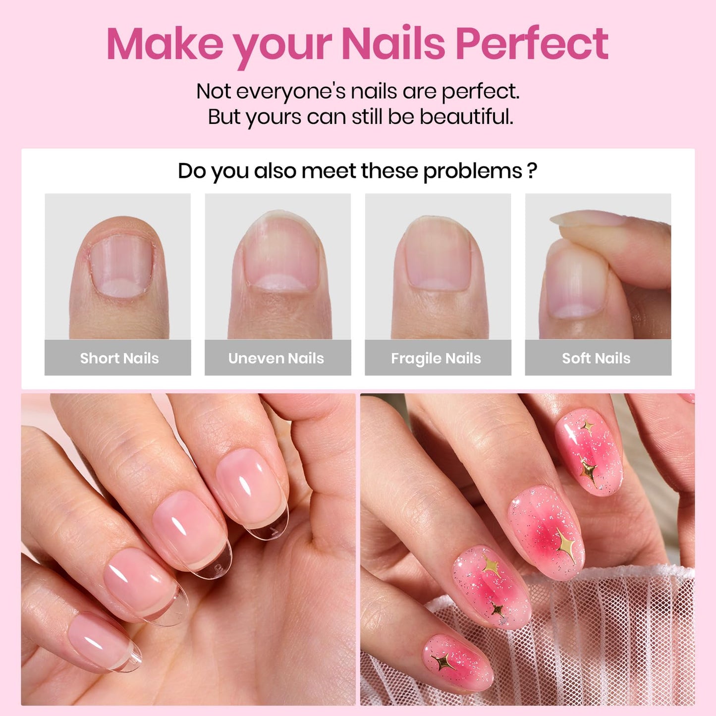 Beetles Gel Nail Tips Etch-X- Oval Short, 384pcs 12 Sizes, Pre-Etched Half Matte Full Cover Soft Gel Nail Tips, Press on False Nail Extension Acrylic Fake Nails, Easy DIY Salon Art