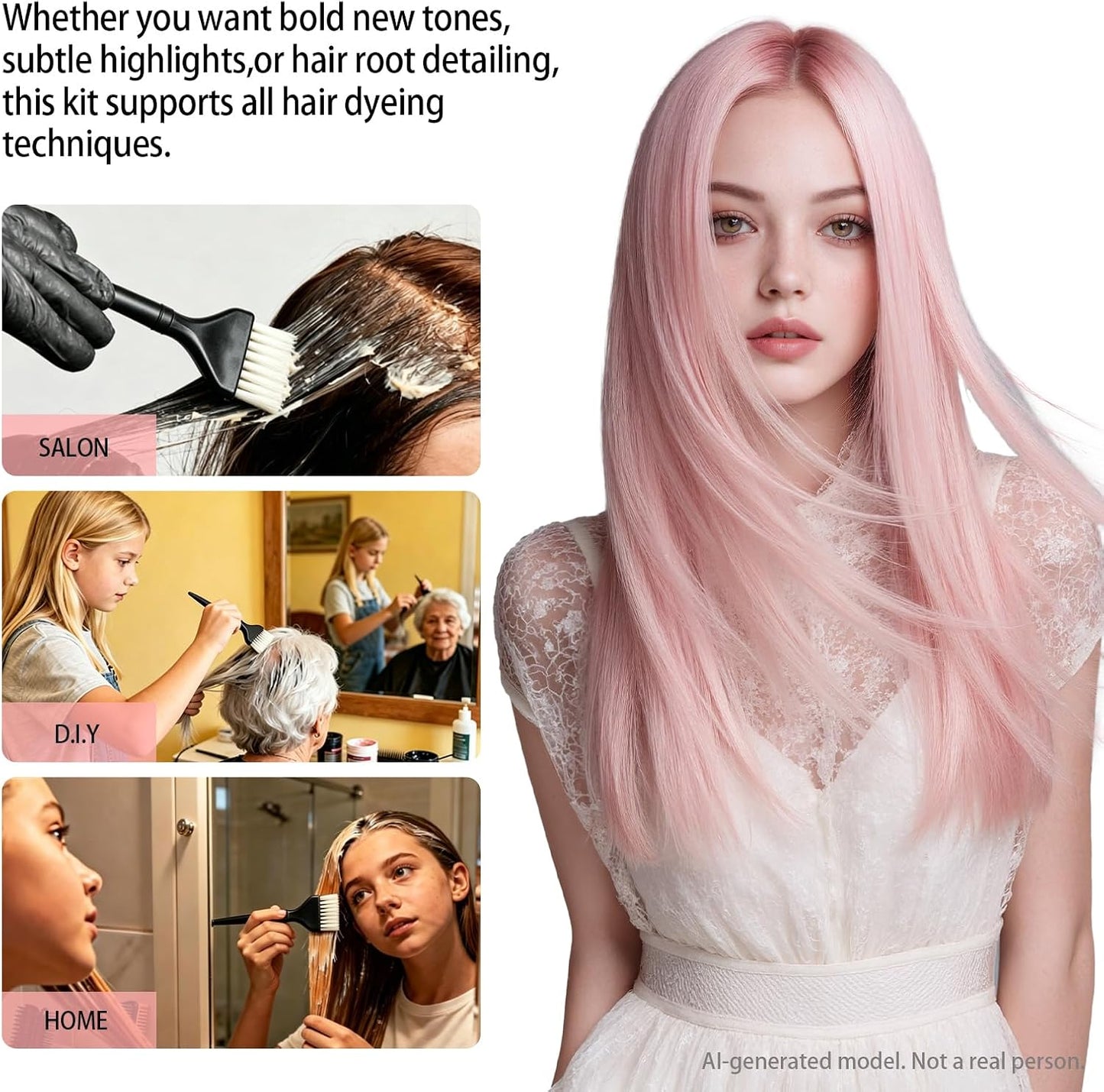 Professional Hair Dye Kit - 12 Pcs Salon Tools Set with Brush, Bowl, Clips & Gloves | Black Hair Bleaching & Highlighting
