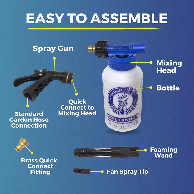 HVAC Guys Coil Cannon | AC Coil Cleaner Automatic Foaming Mixing Sprayer | Compatible with All Cleaners & Chemicals | 5 Dilution Ratios