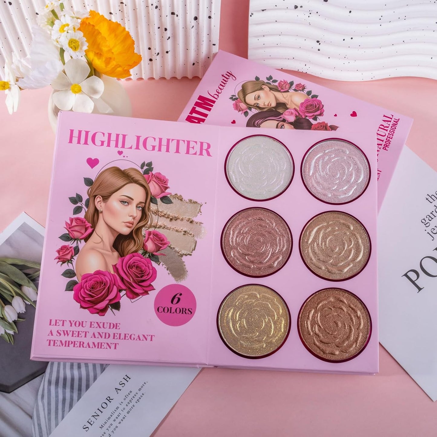 Makeup Book Palette - 24 Color Eyeshadow Set with Blush & Highlighter | Travel-Friendly Makeup Gift for Women & Teens