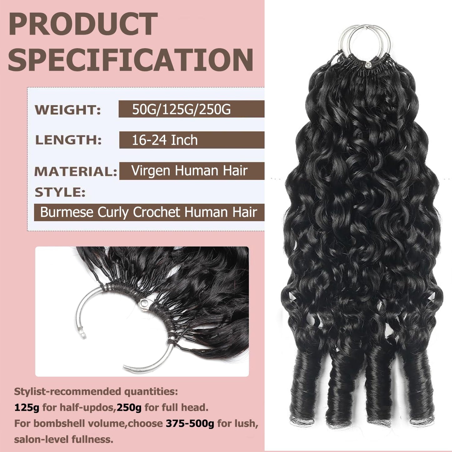 Burmese Curly Crochet Human Hair 18 Inch Miracle Knots Hair 200 Strands 250g Human Crochet Hair for Black Women Pre-separated Invisible Miracle Knots Feather Crochet Human Hair Extensions Black