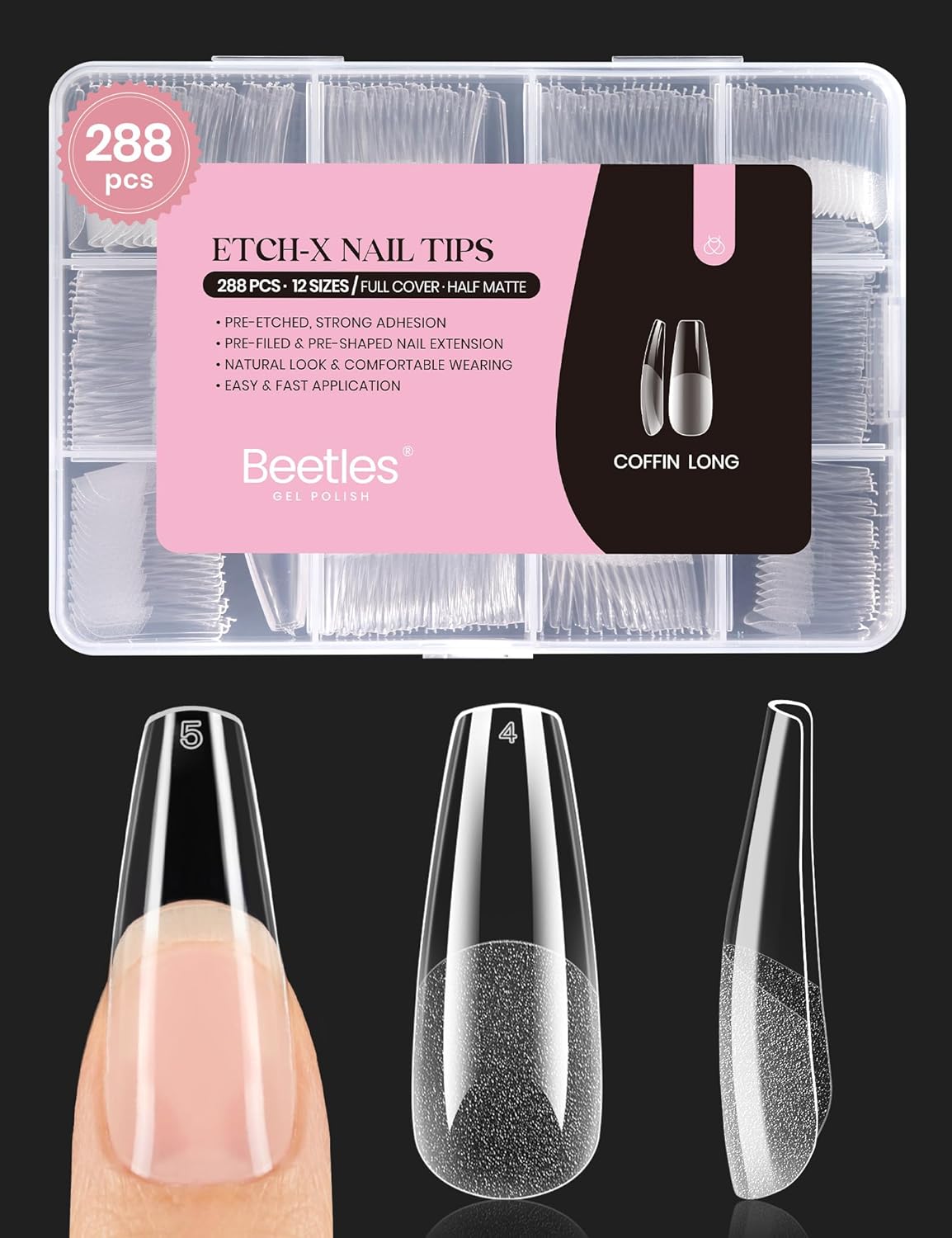 Almond Nail Tips - 288 PCS Clear Full Cover Pre-Shaped Gel Extensions for Nail Art | 12 Sizes Available