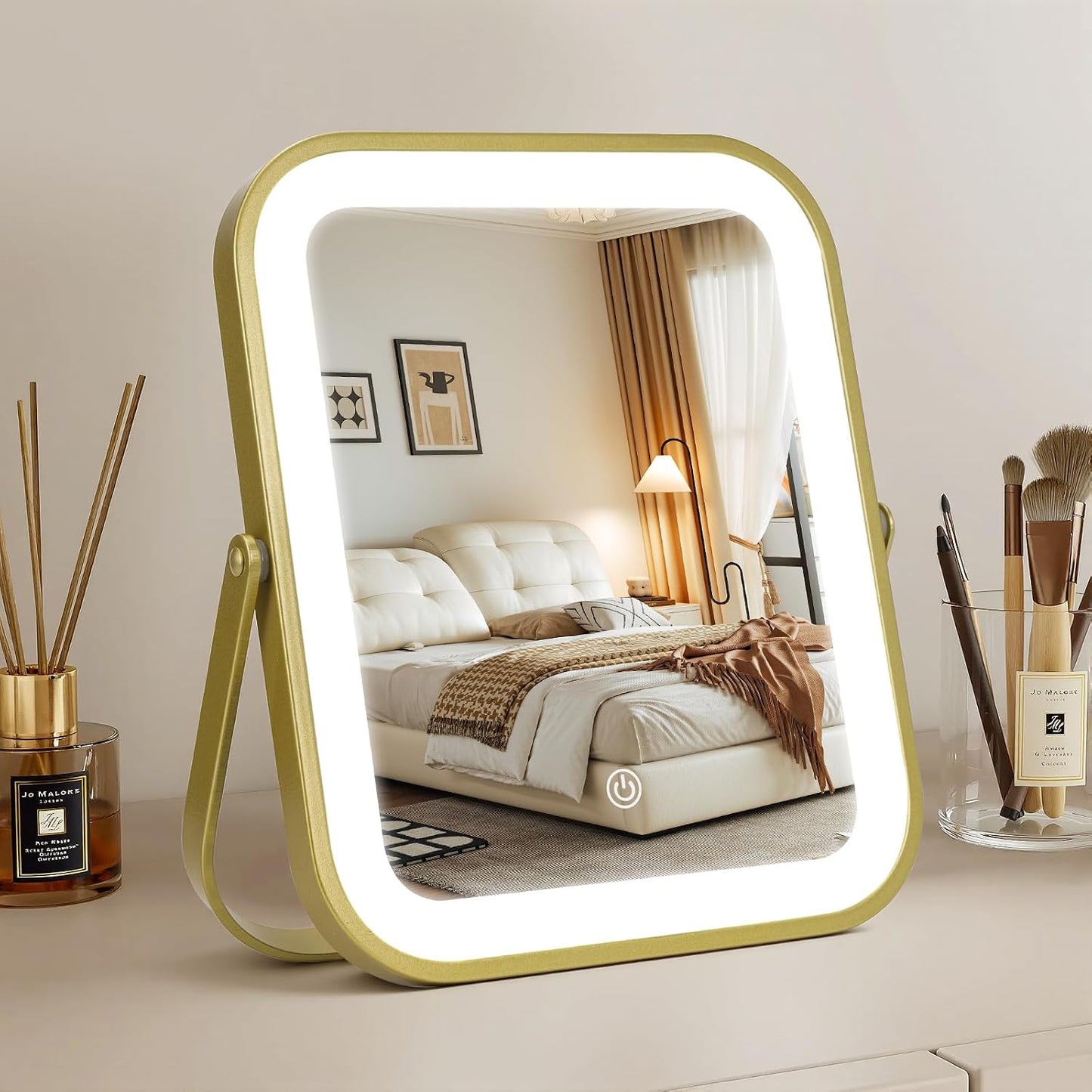 Rechargeable Makeup Mirror with Lights - 10"×8" Dimmable HD Vanity Mirror | Smart Touch, 3-Color Lighting, Portable Travel Essential