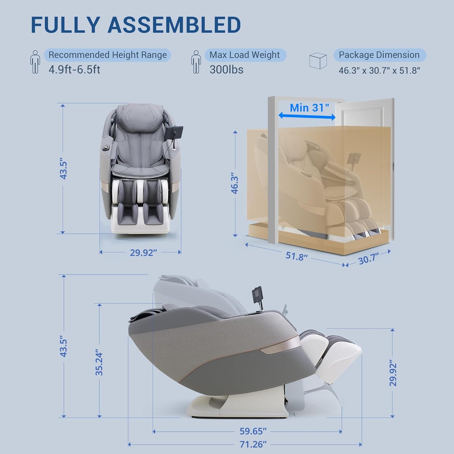 Full Body Shiatsu Massage Chair - 170° Flexible SL Track, Bluetooth, Airbags & Heating | Grey MC1650