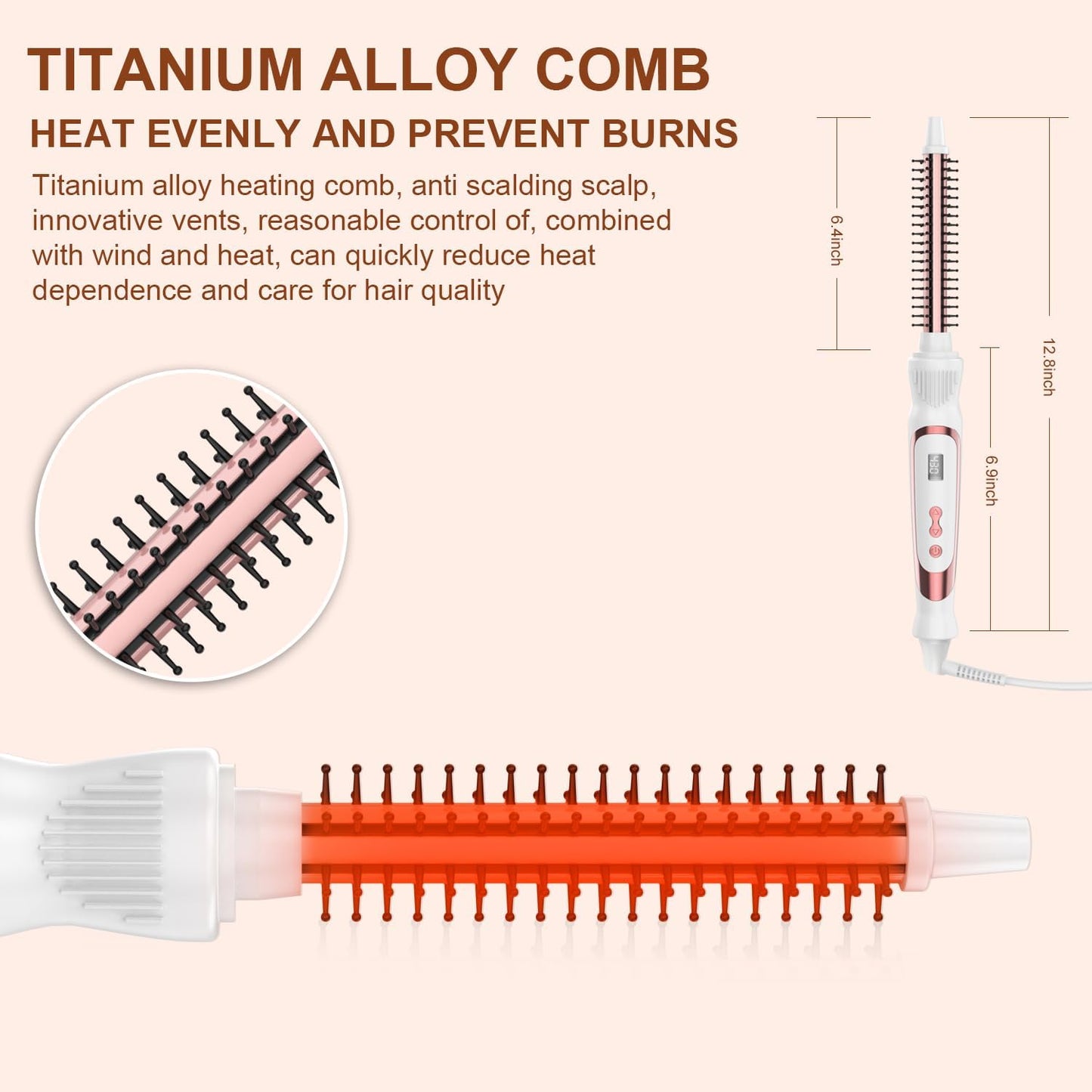 Thermal Brush 0.5 Inch Curling Iron - Volumizing Heated Round Brush | Ceramic Tourmaline Styling Tool (White)
